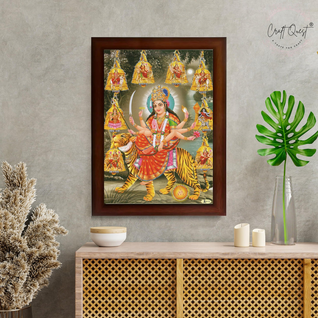 CRAFT QUEST Durga Maa Nav Navdurga Wall Painting Framed Home and Pooja,Office Decor Items