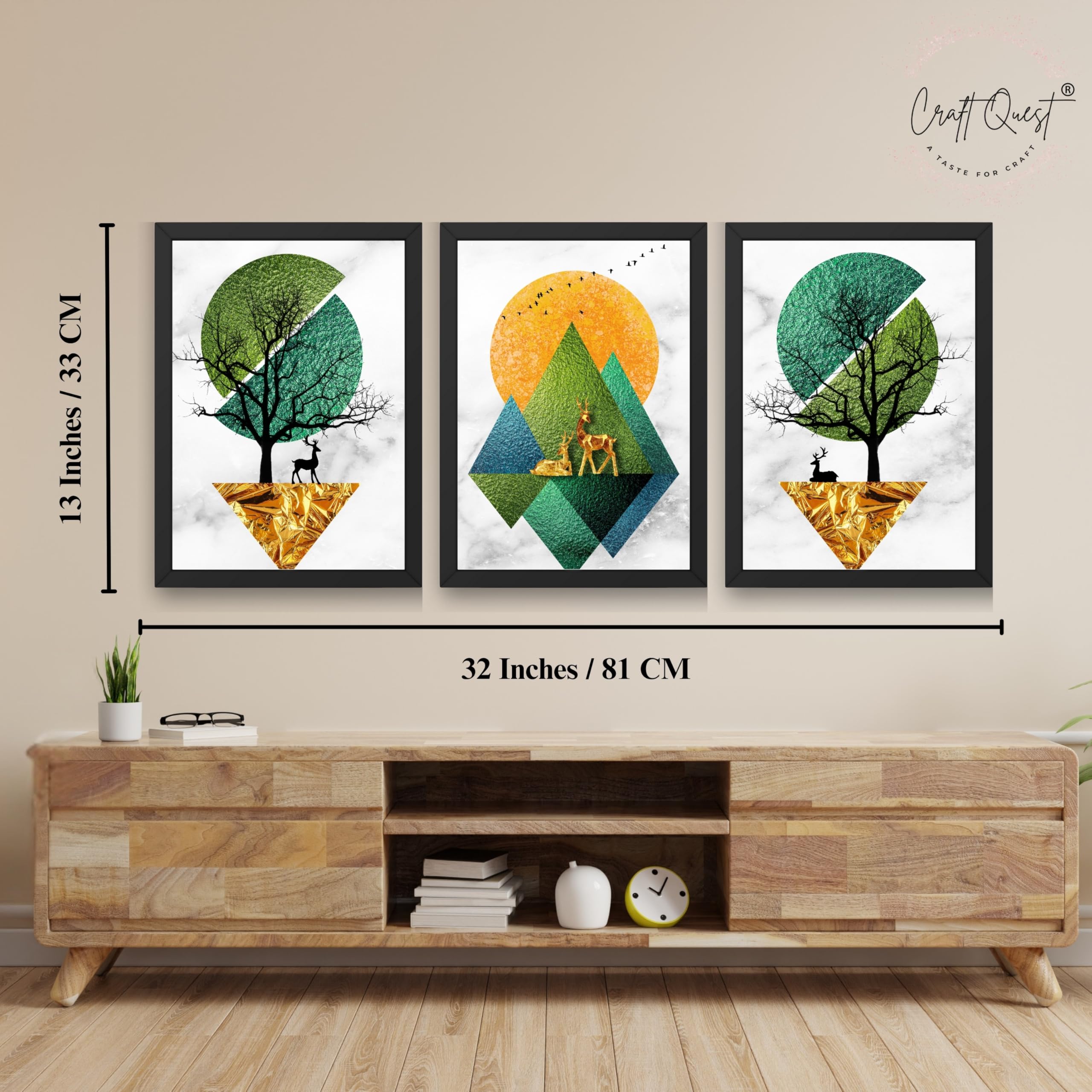 CRAFT QUEST Modern Art Abstract Wall Art | Set of 3 Frames for Home Decoration | Ideal for Living Room, Bedroom & Offices