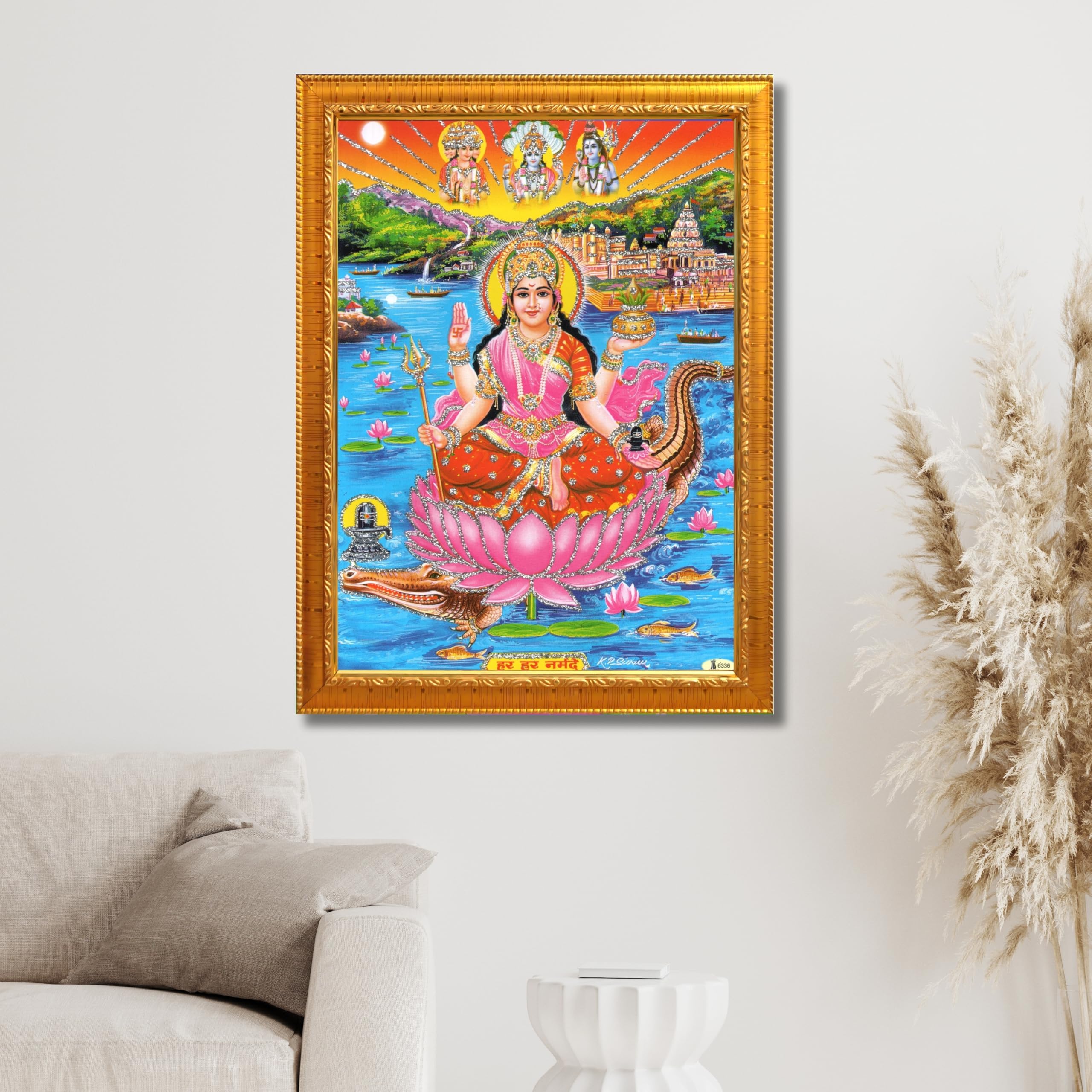 CRAFT QUEST Mata Narmada Maa Narmada Photo frame | Acrylic, Lightweight | Hindu God Spiritual Framed | Ideal for Home, Office, Temple & Puja Room, Wall Decor