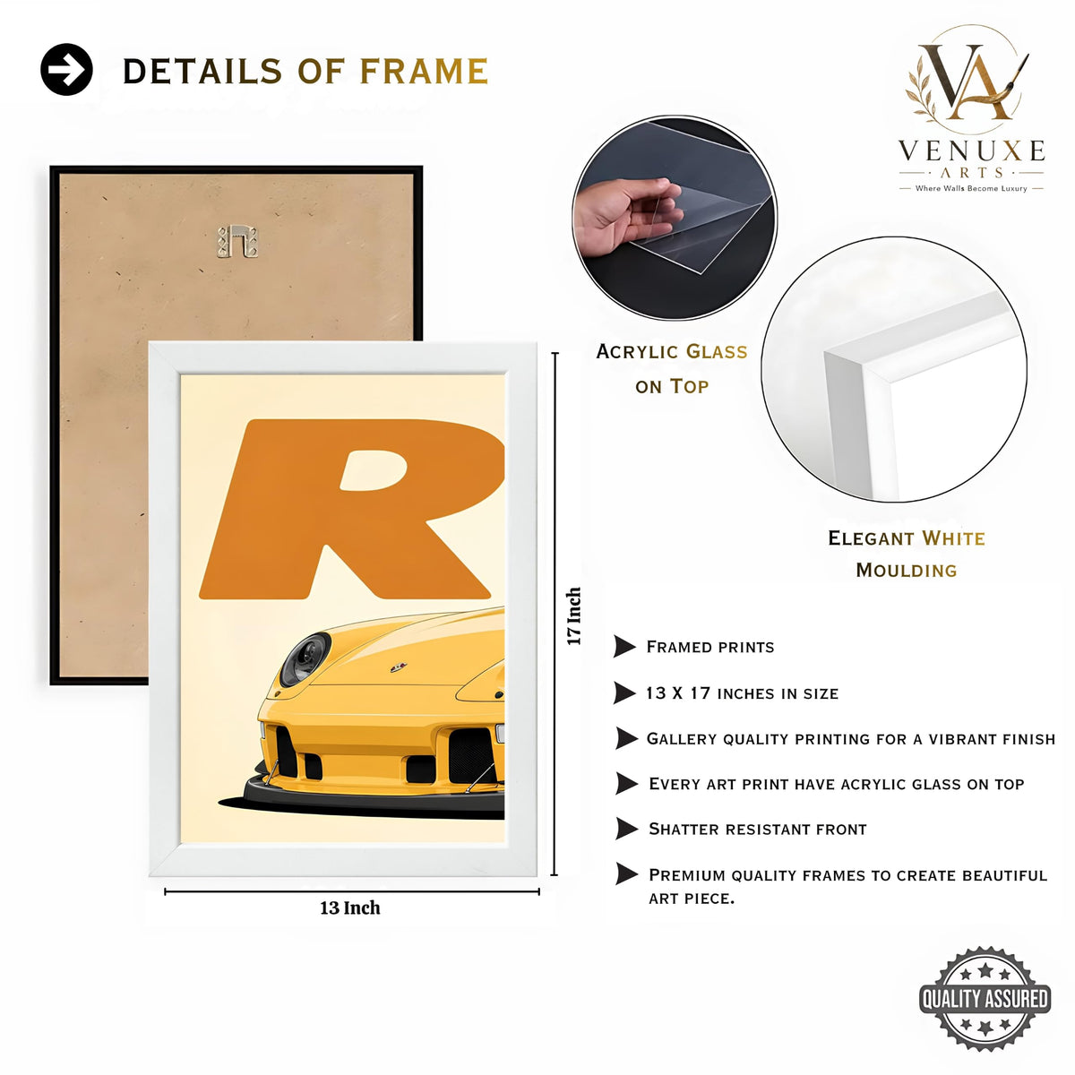VENUXE ARTS Set Of 3 Big Sports Cars Framed Posters Gift Items for Boys Room Wall Decoration Bedroom Living Room Office Studio Décor | Car Poster Frame for Wall Décor