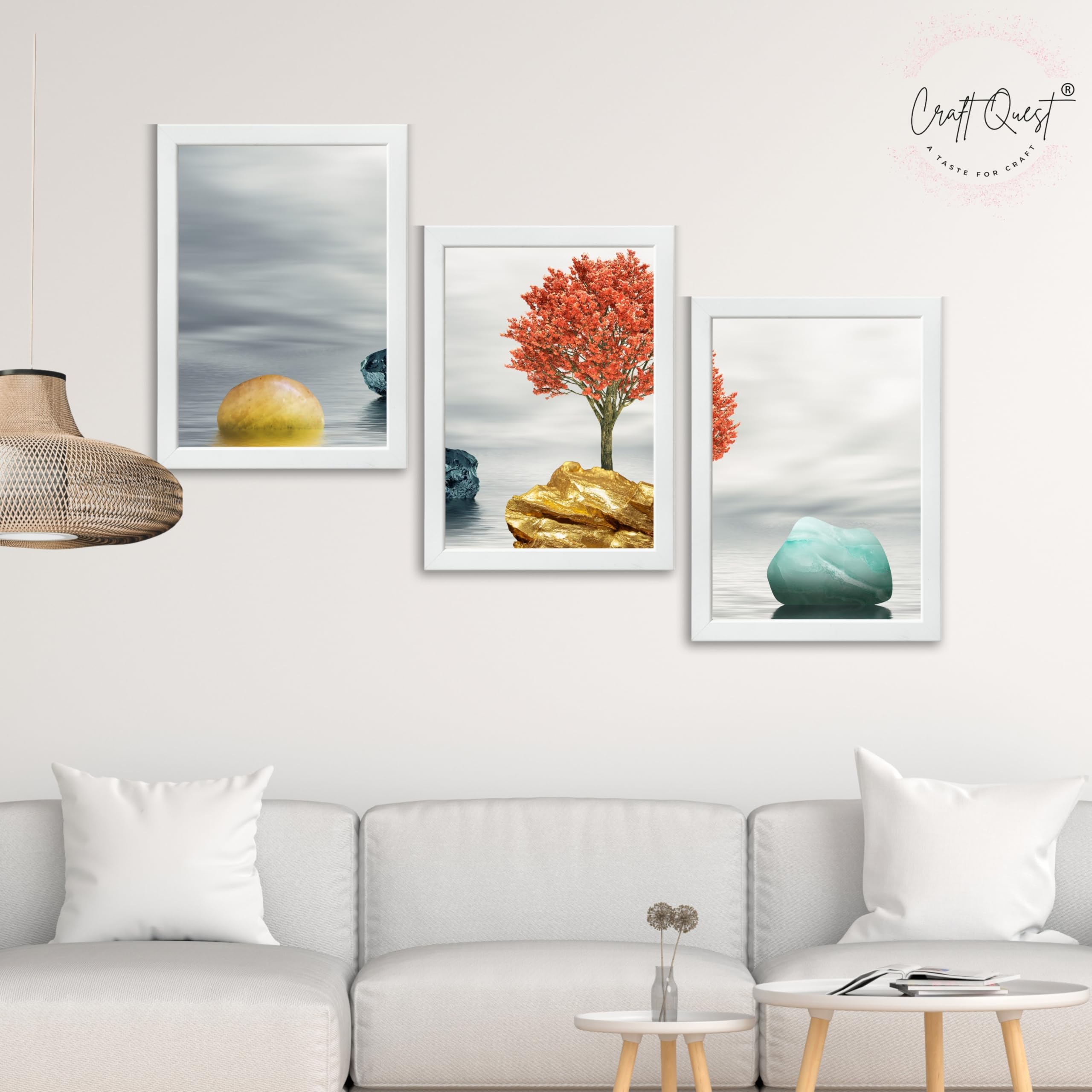 CRAFT QUEST Abstract Three Figure Modern Art | Set of 3 Frames for Home Decoration | Ideal for Living Room, Bedroom & Offices