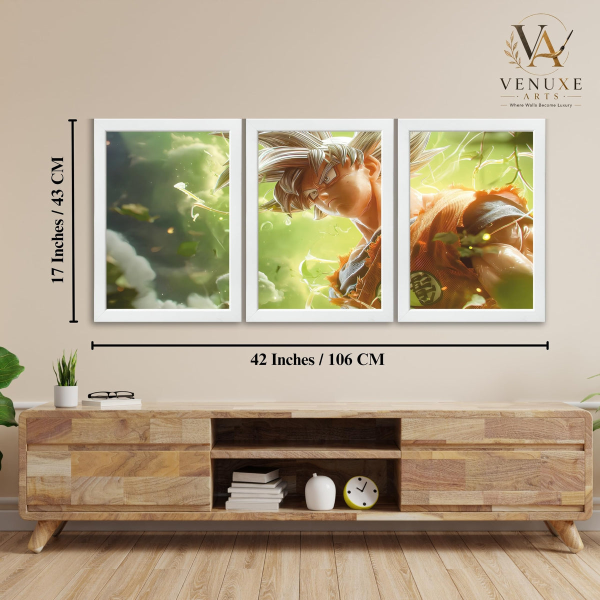VENUXE ARTS Set Of 3 Anime Characters Wall Framed |Anime Characters Framed Poster for Living Room Bedroom Gaming Room Studio Wall Decor