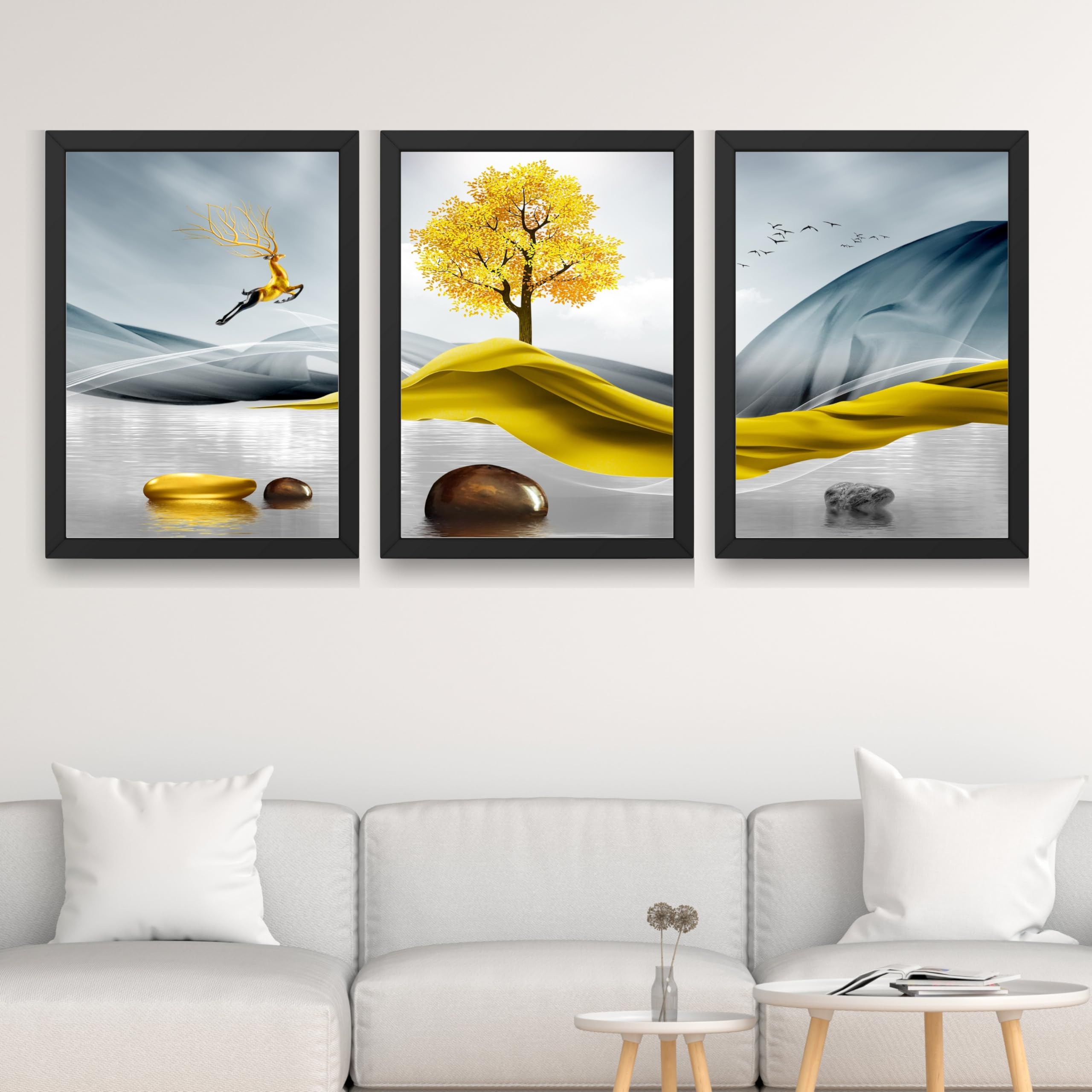 CRAFT QUEST Sanlian Adornment Abstract Modern Art | Set of 3 Frames for Home Decoration | Ideal for Living Room, Bedroom & Offices
