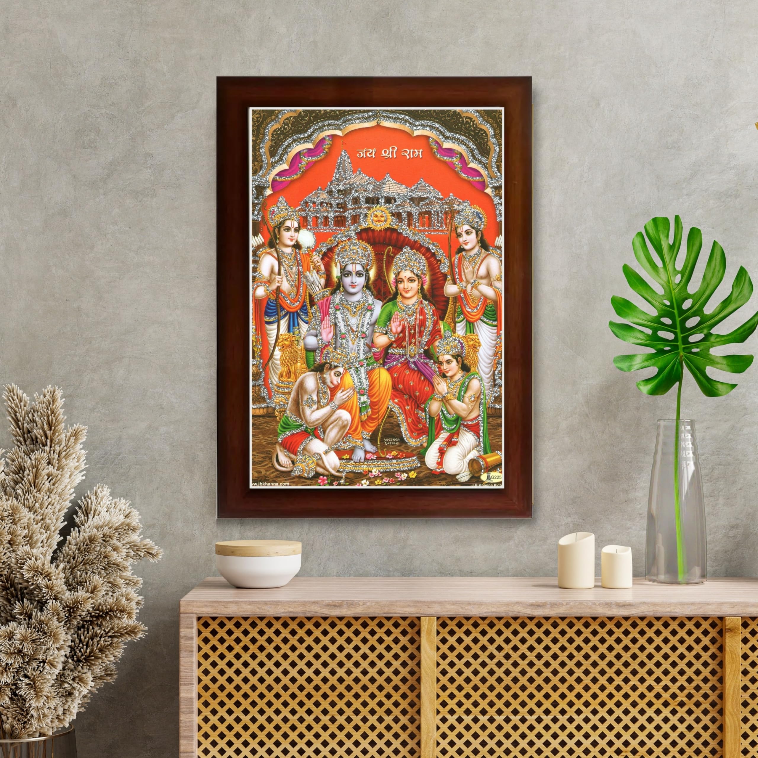 CRAFT QUEST Ram Darbar Lord Shri Rama Sita Parivar Family Wall Painting Framed Home Decor