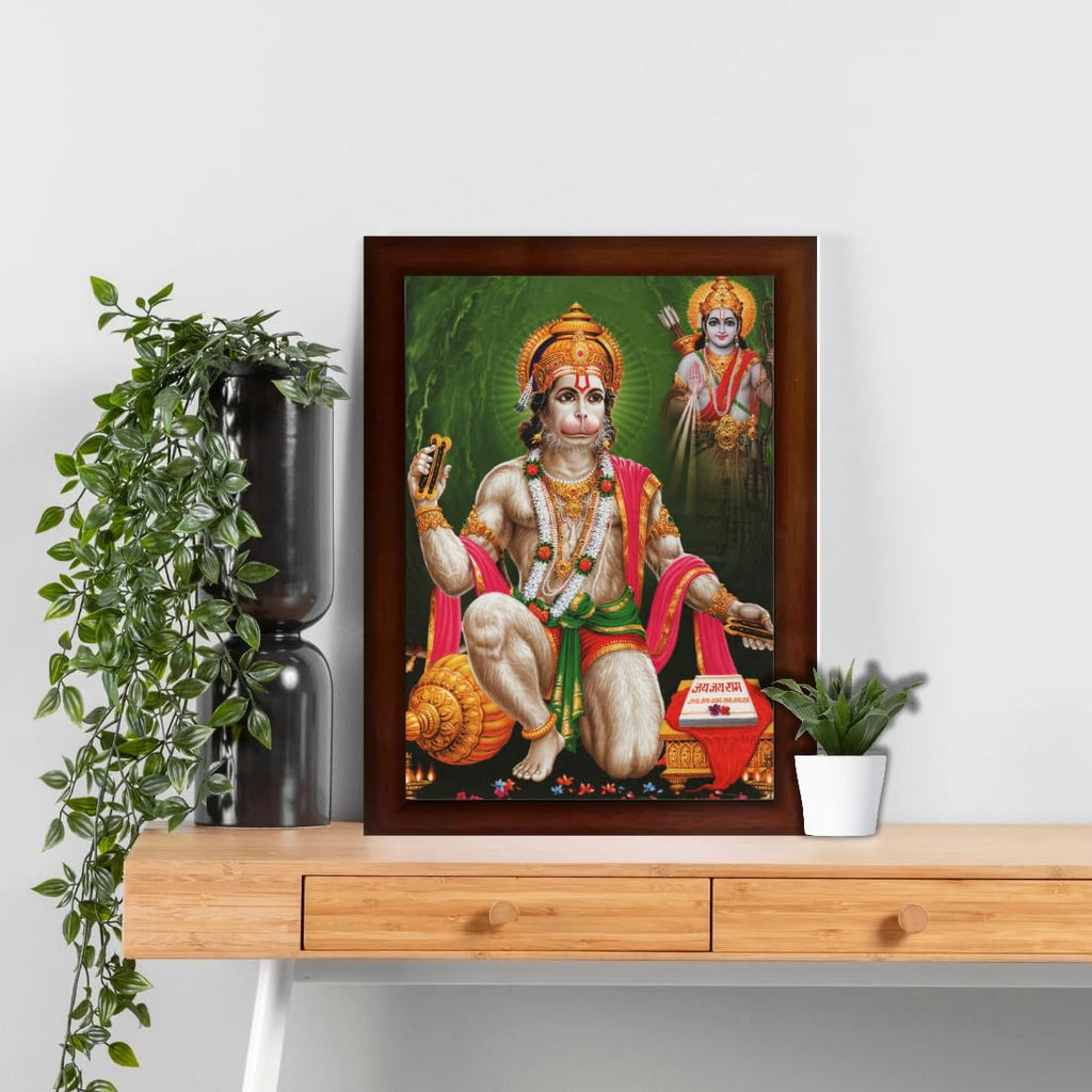 Craft Quest Hanuman Jii Religious Wood Photo Frames for Worship/Pooja(Photoframe,Multicolour, 14 X 10 Inch)-Wall Mount, Rectangular