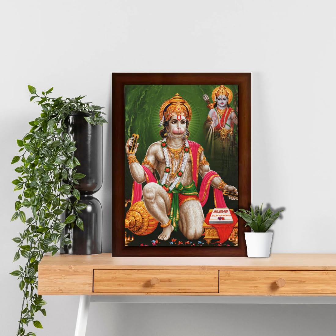 Craft Quest Hanuman Jii Religious Wood Photo Frames for Worship/Pooja(Photoframe,Multicolour, 14 X 10 Inch)-Wall Mount, Rectangular