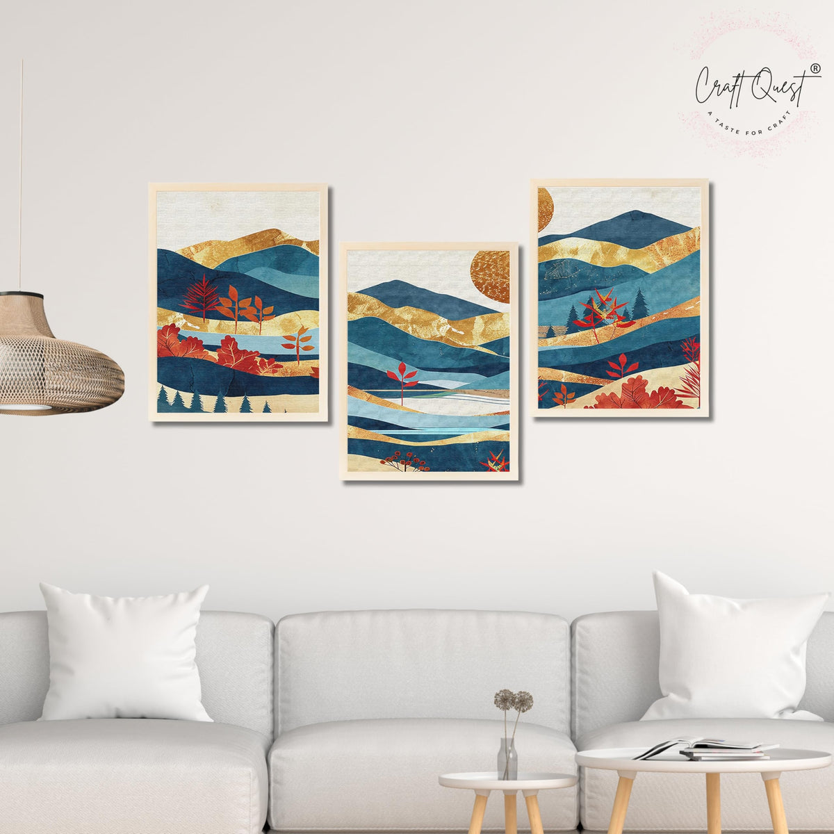CRAFT QUEST Modern Art Pictures With Mountains & Trees Wall Art | Set of 3 Frames for Home Decoration | Ideal for Living Room, Bedroom & Offices