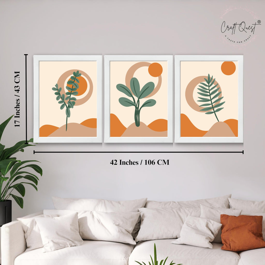 CRAFT QUEST Wall Art Decor Paintings | Set of 3 BOHO Wall Art Frames for Home Decoratio | Ideal for Living Room, Offices & Bedrooms