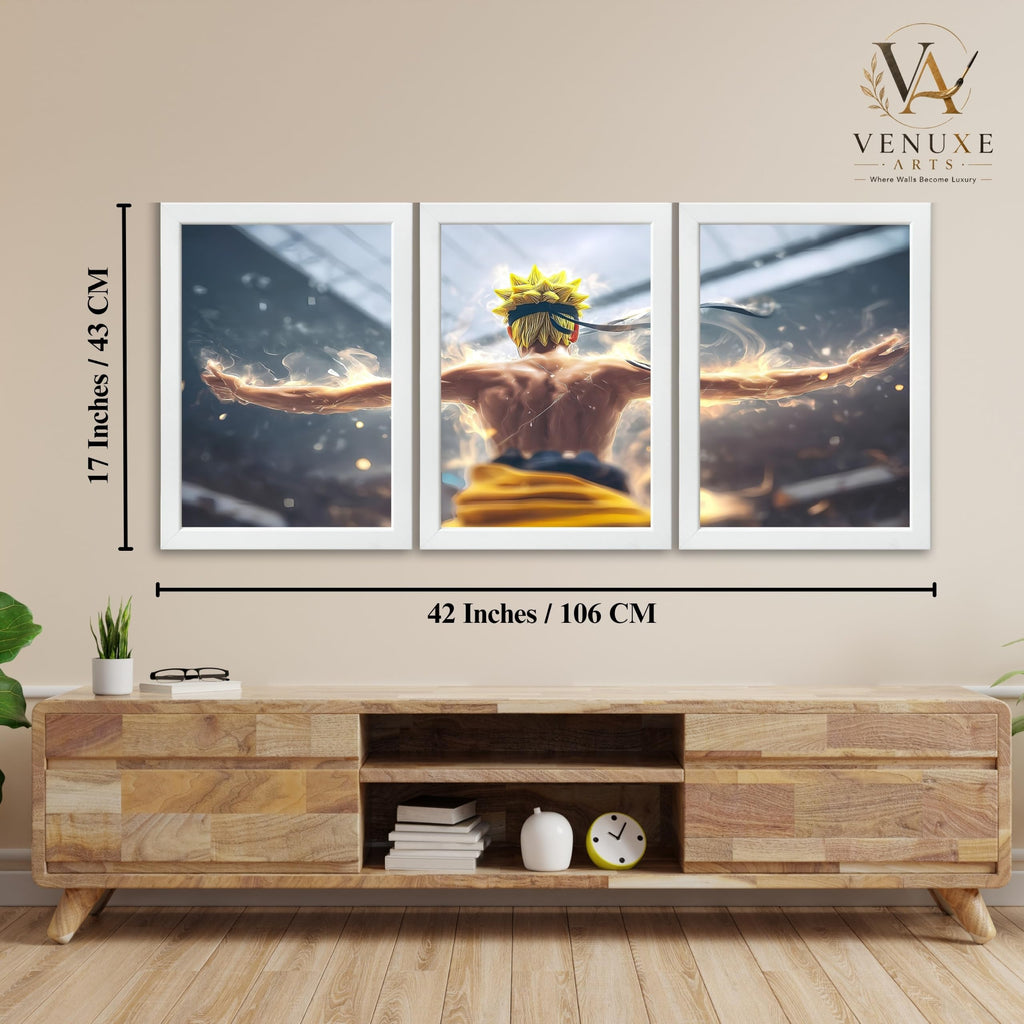 VENUXE ARTS Set Of 3 Anime Characters Wall Framed |Anime Characters Framed Poster for Living Room Bedroom Gaming Room Studio Wall Decor