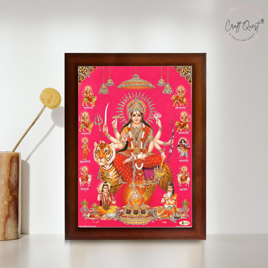 CRAFT QUEST Durga Maa Mata Goddess Nav Navadurga Navdurga Wall Painting Framed Home Décor