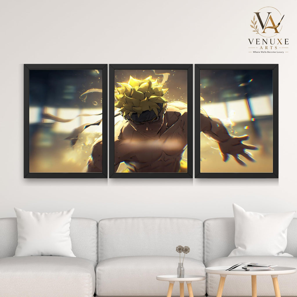 VENUXE ARTS Set Of 3 Anime Characters Wall Framed |Anime Characters Framed Poster for Living Room Bedroom Gaming Room Studio Wall Decor