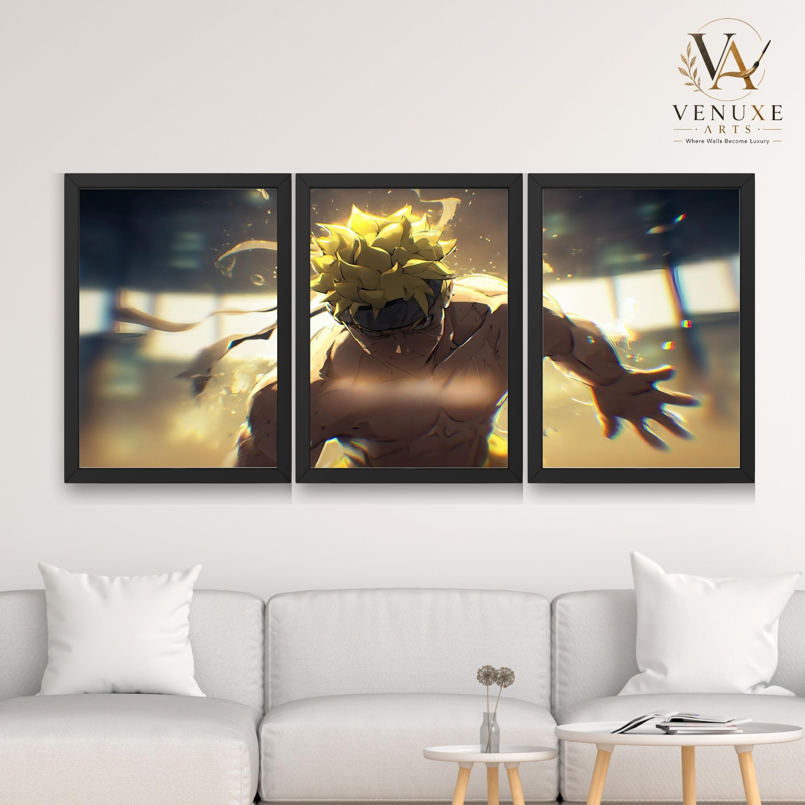 VENUXE ARTS Set Of 3 Anime Characters Wall Framed |Anime Characters Framed Poster for Living Room Bedroom Gaming Room Studio Wall Decor
