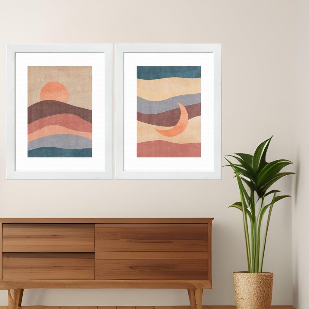 CRAFT QUEST Wall Art Decor Paintings | Set of 2 Sun Moon Wall Art Frames for Home Decoration | Ideal for Living Room, Bedroom & Office