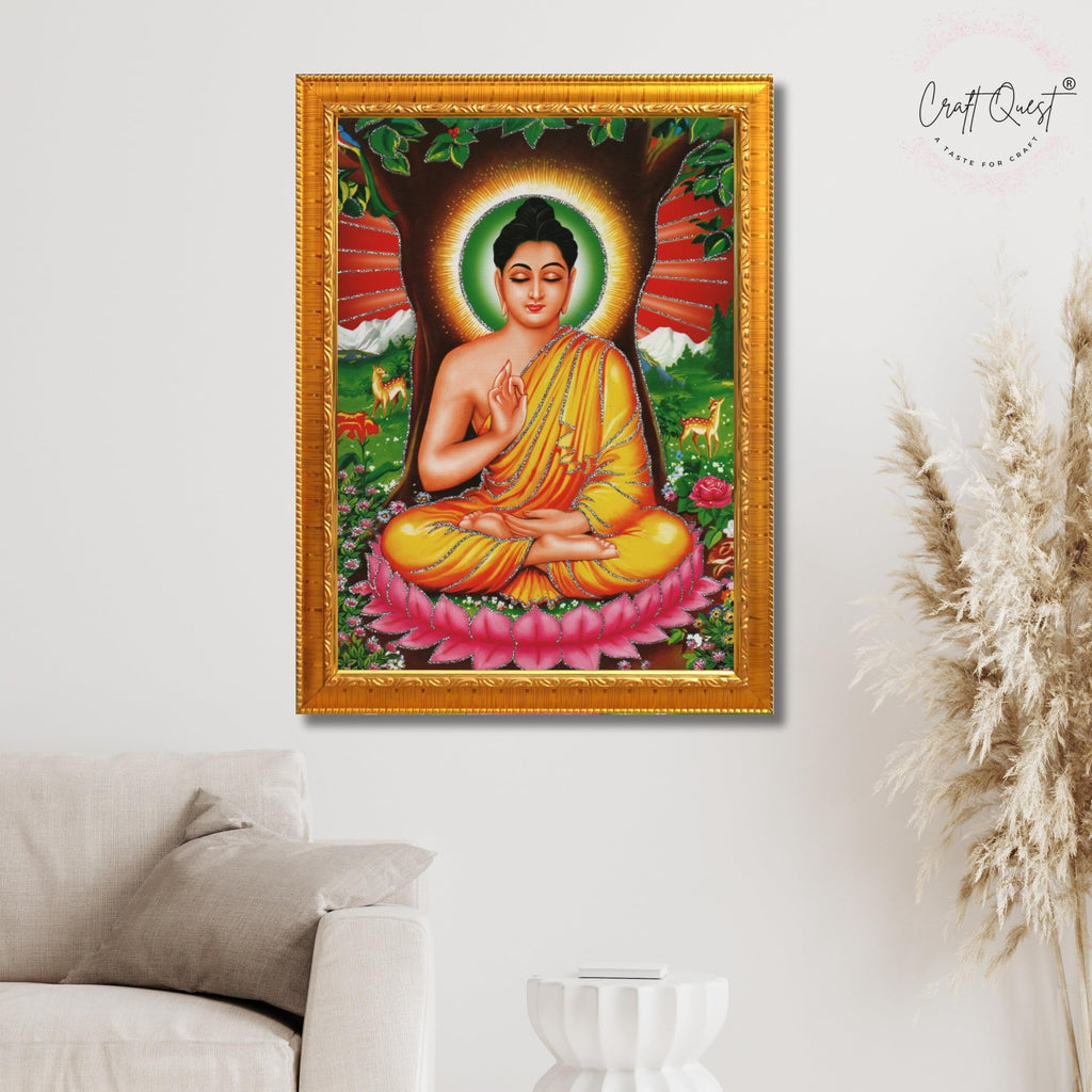 CRAFT QUEST Lord Buddha Photo Frame | Premium HD Spiritual Wall Frame | Peaceful Gautam Buddha Picture for Home Decor, Meditation