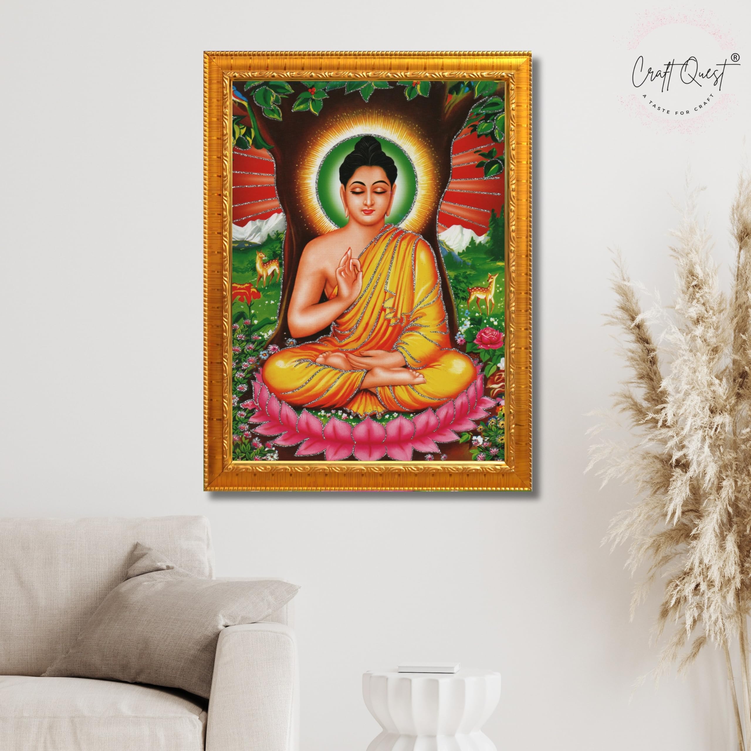 CRAFT QUEST Lord Buddha Photo Frame | Premium HD Spiritual Wall Frame | Peaceful Gautam Buddha Picture for Home Decor, Meditation