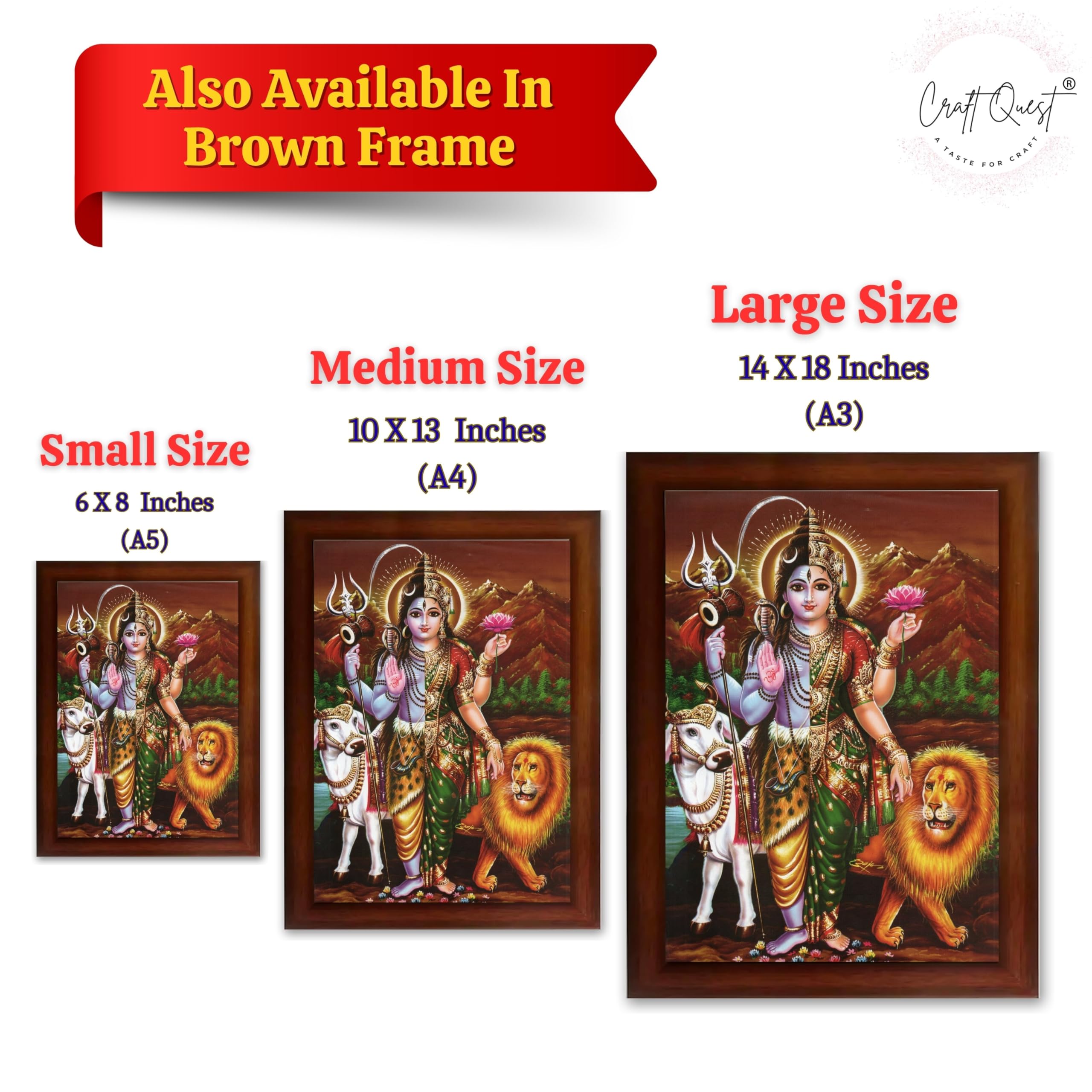 CRAFT QUEST Ardhanarishvara Arthanareeswara Shiv Parvati Photo Frame | Hindu God Spiritual Framed | Ideal for Home, Office, Temple & Puja Room, Wall Decor