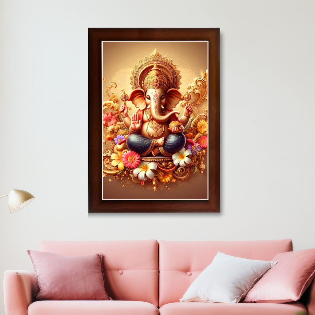 CRAFT QUEST Ganesh Ganesha Art Framed Painting Ready to Hang and Wall Home Decor
