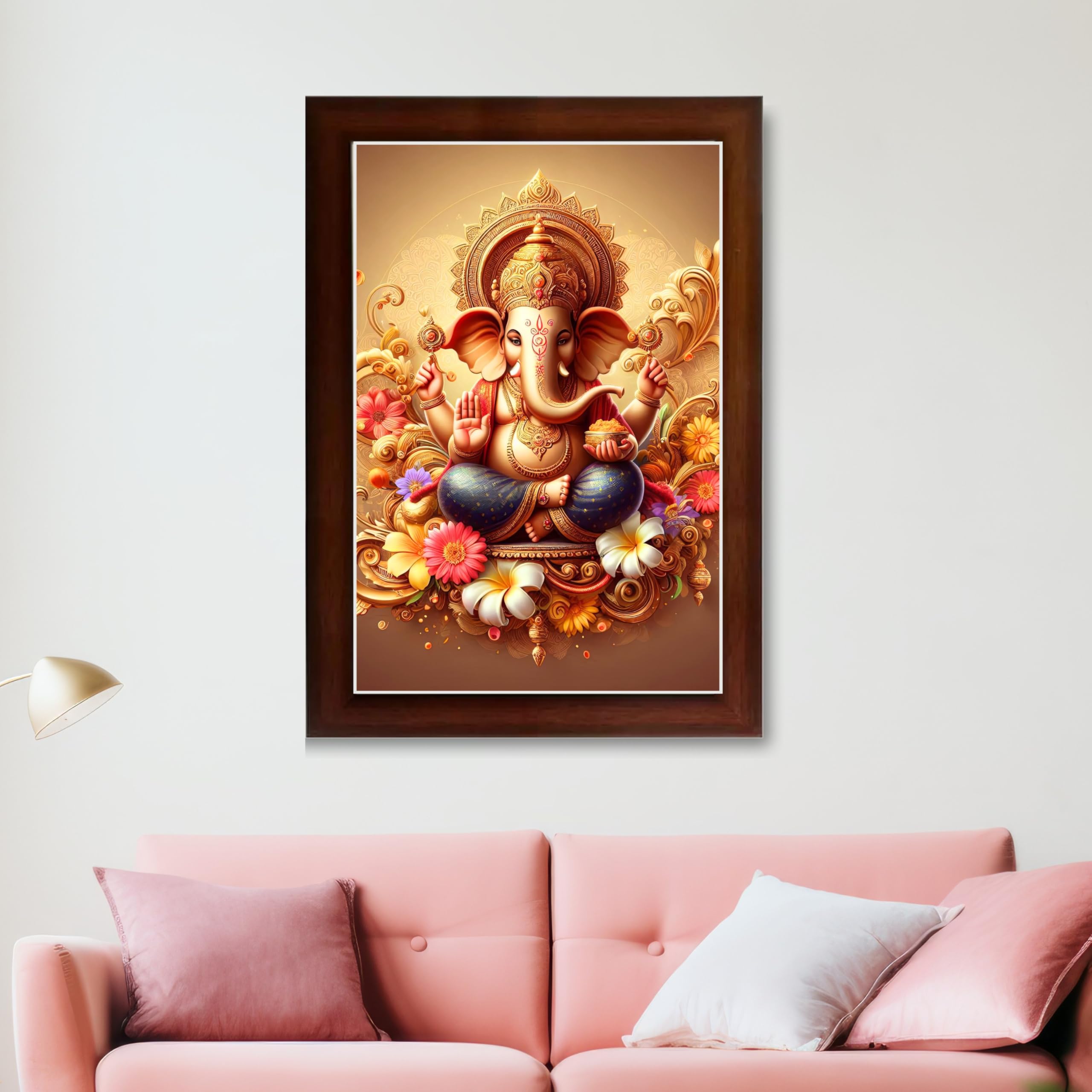 CRAFT QUEST Ganesh Ganesha Art Framed Painting Ready to Hang and Wall Home Decor