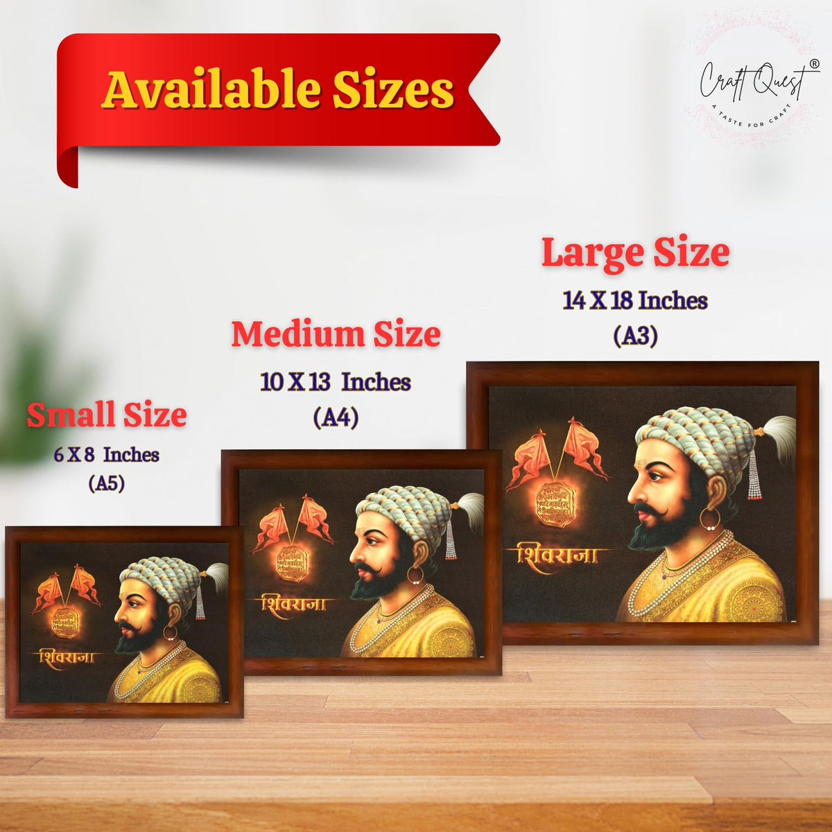 CRAFT QUEST Shri Chhatrapati Shivaji Maharaj Wall Photo Frame | Lightweight | Home Decoration Item | Indian Historic Classic Painting Wall Art Best Gifting Option