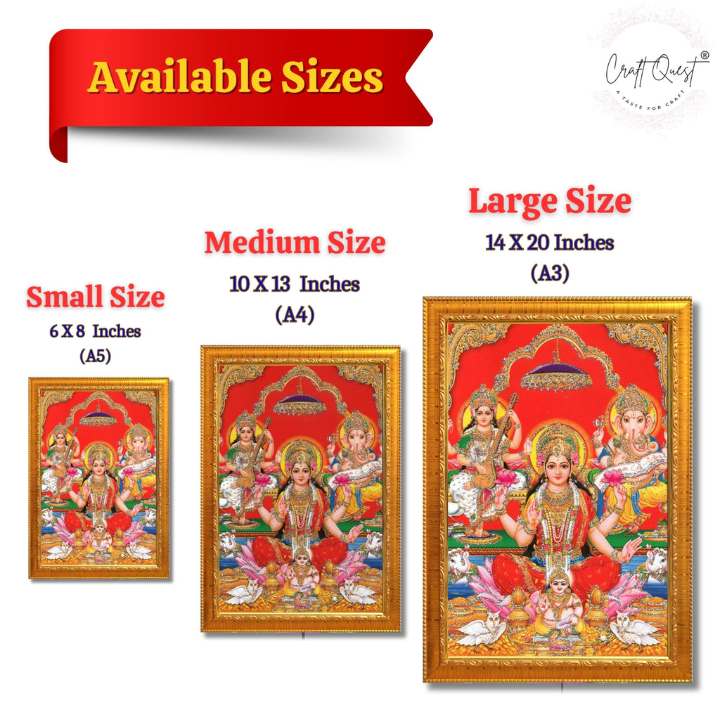 CRAFT QUEST Lord Laxmi Ganesh Saraswati Religious God Hindu Photo Frame for Diwali,Wall, Office, Temple, Pooja, Living Room Home and Decor Item
