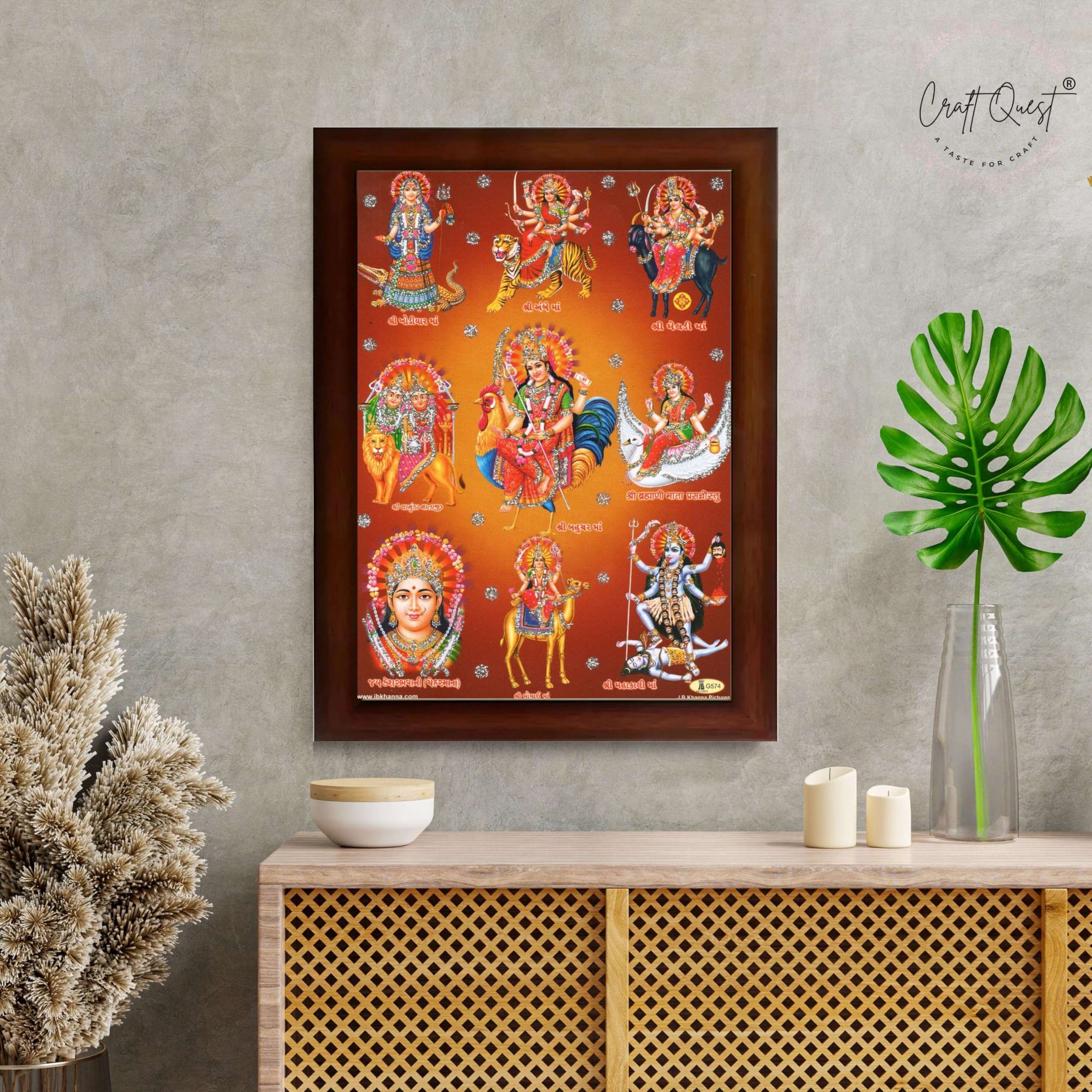 CRAFT QUEST Goddess Navdurga Durga MataJi Wall Painting Framed Home and Pooja Décor Item