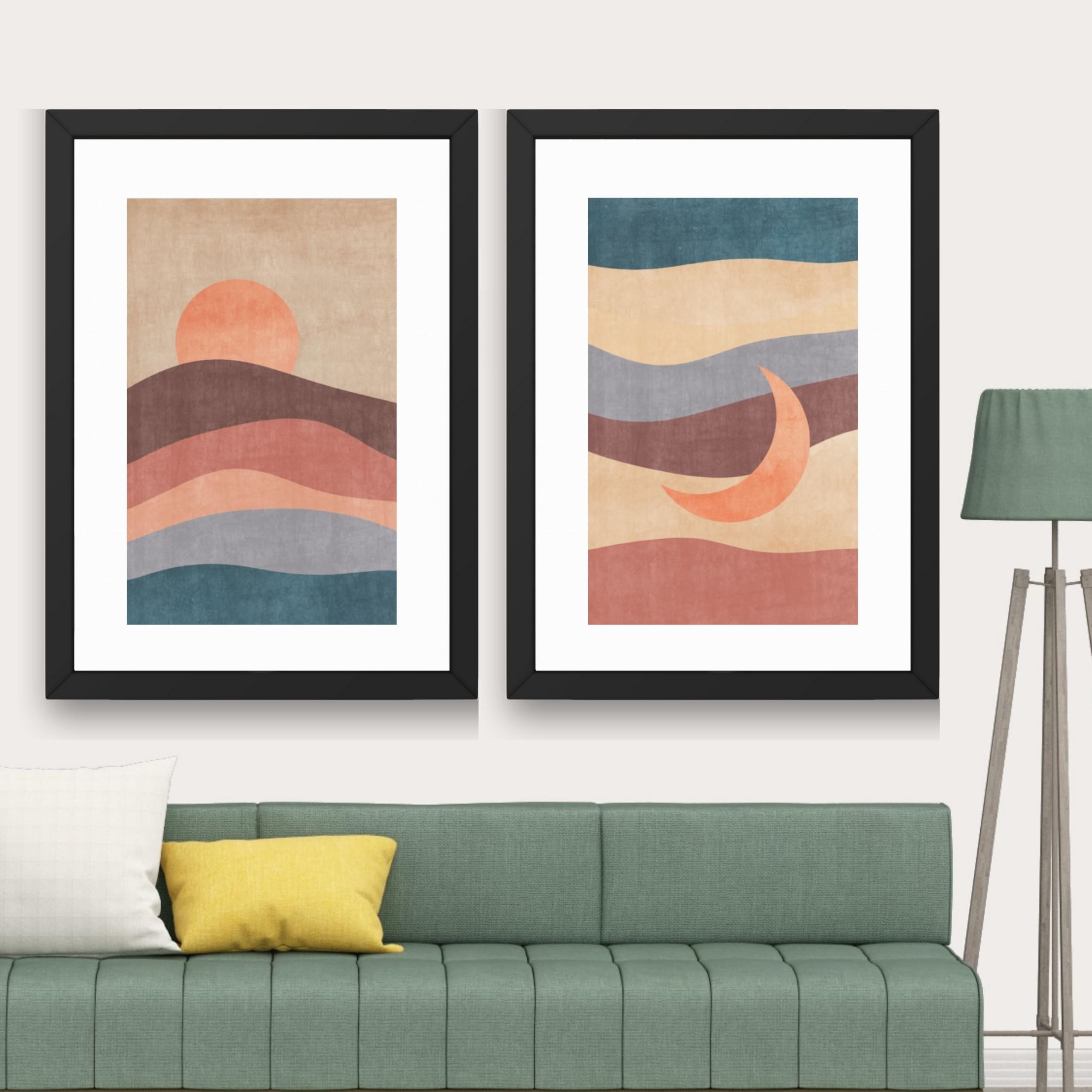 CRAFT QUEST Wall Art Decor Paintings | Set of 2 Sun Moon Wall Art Frames for Home Decoration | Ideal for Living Room, Bedroom & Office