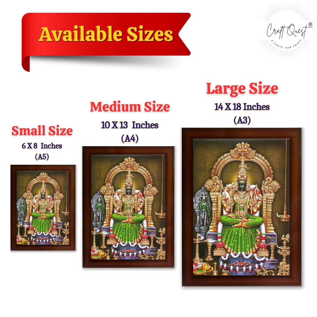 CRAFT QUEST Kanchi Kamakshi Kamachi Amman Kanji Kamatchi Wall Painting Photo Framed | South God Picture Frame for Home, Office, Temple & Gifting