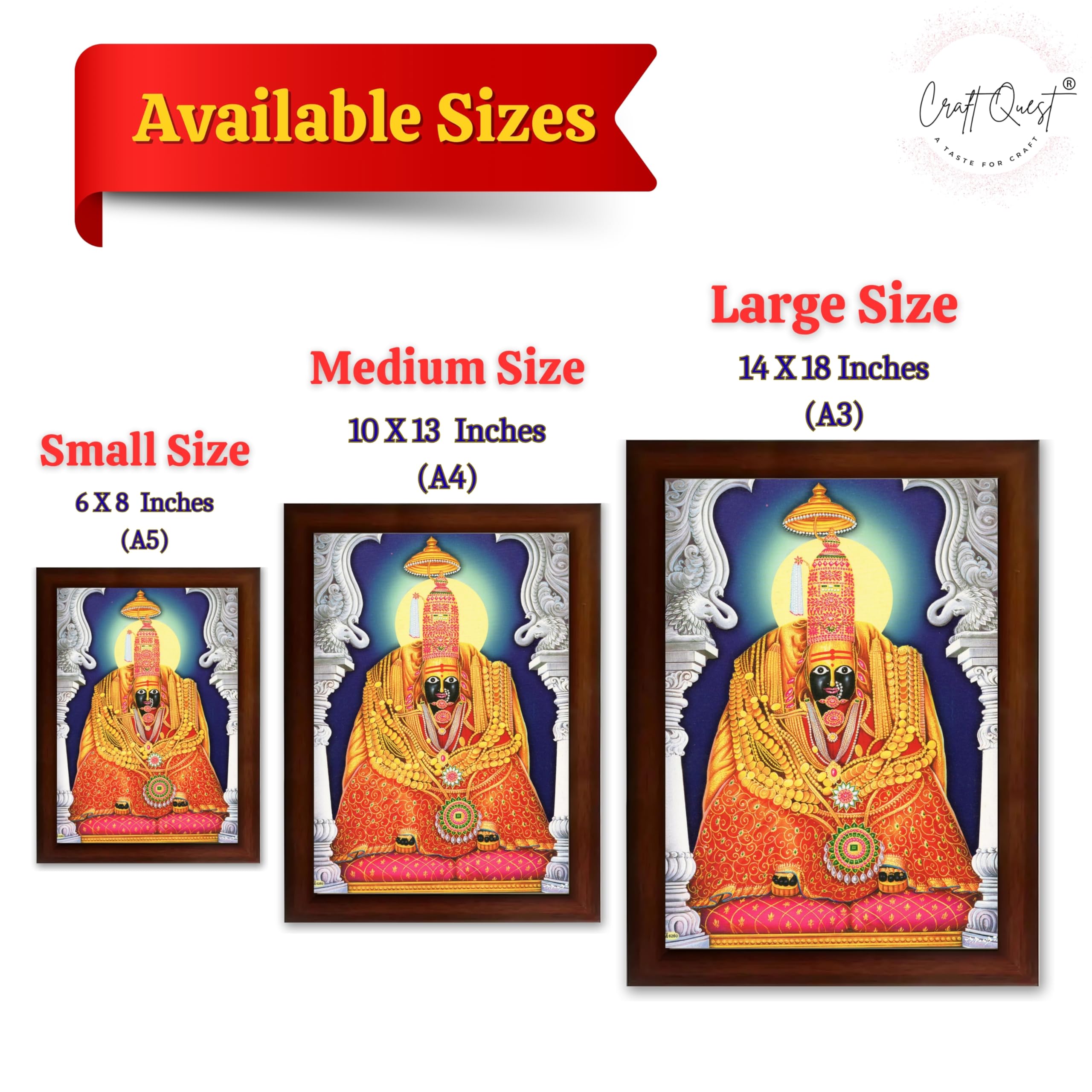 CRAFT QUESTTulja mata photo with frame, Tuljabhawani photo, Tuljapur, Religious Framed Painting