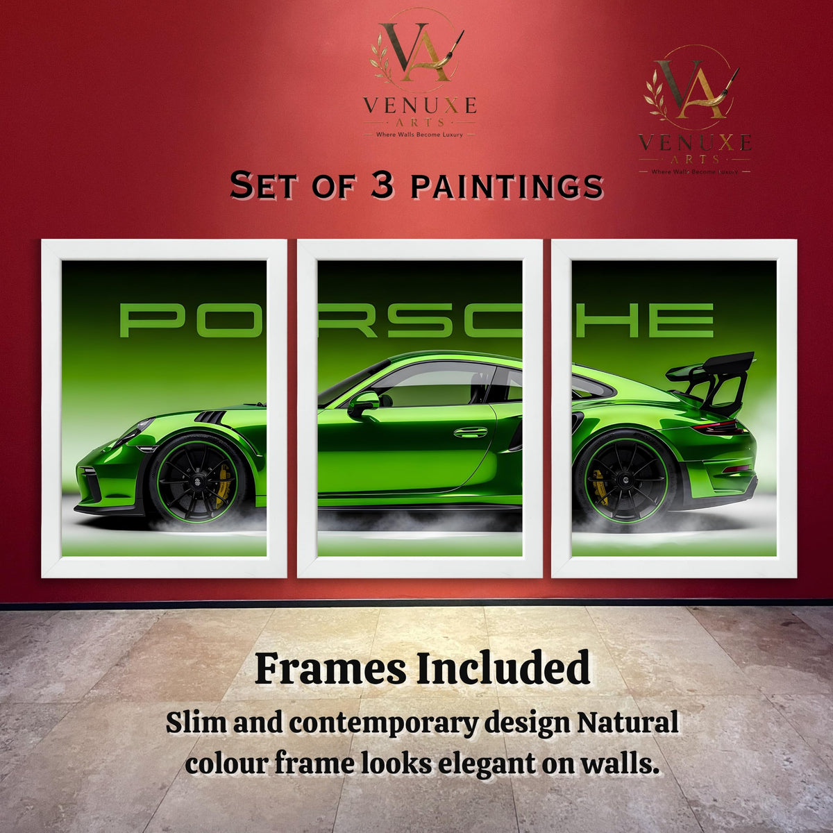 VENUXE ARTS Set Of 3 Big Sports Cars Framed Posters Gift Items for Boys Room Wall Decoration Bedroom, Living Room, Office, Studio Décor | Car Poster Frame for Wall Décor