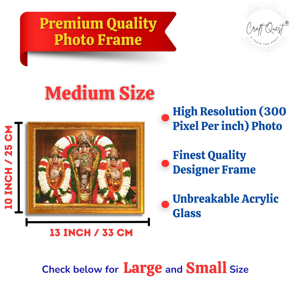 CRAFT QUEST Tirupati Balaji with Padmavati Photo Frame; sri; Venkateshwara; Wall Photo Frame | South God Frame for Home, Office, Temple & Gifting