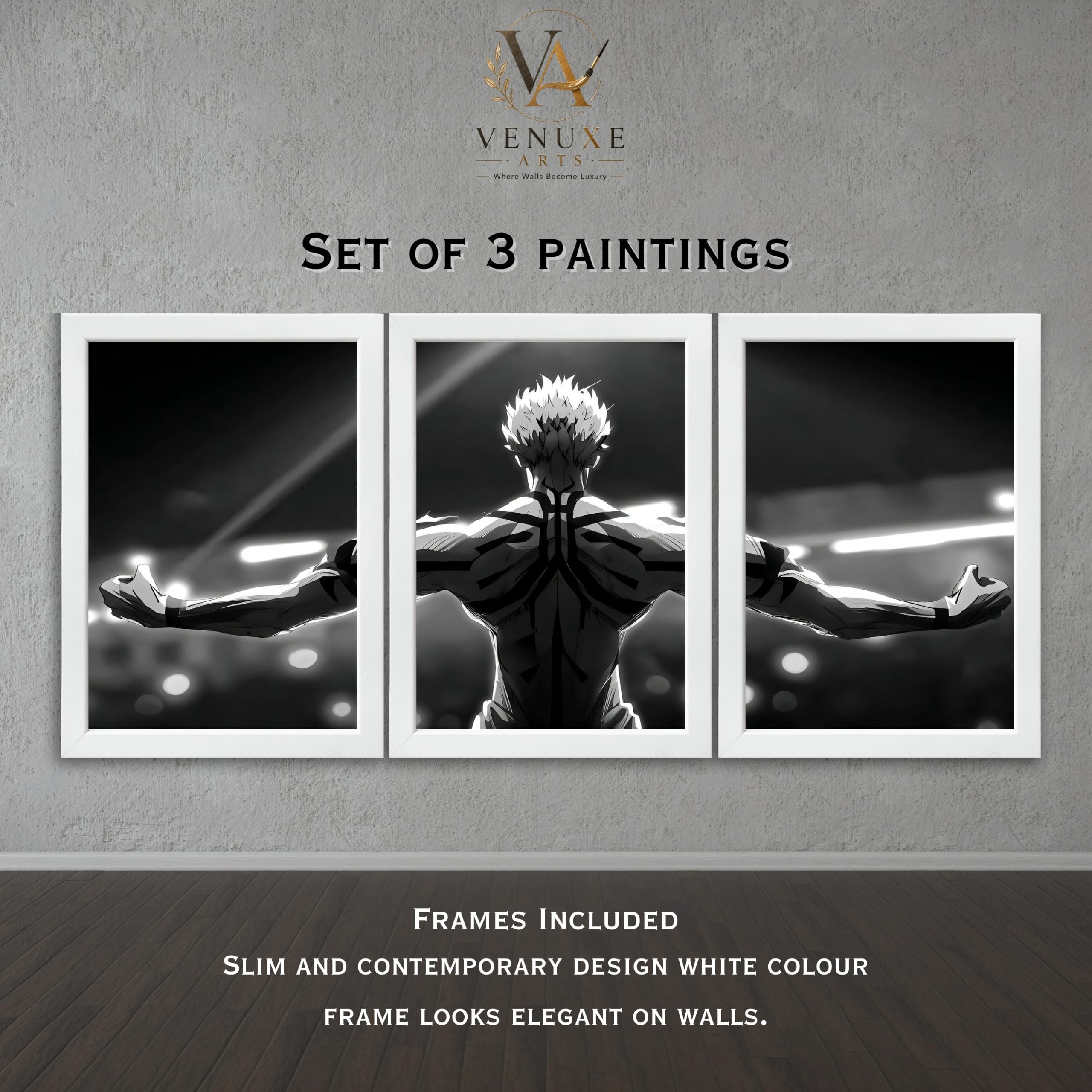 VENUXE ARTS Set Of 3 Anime Characters Wall Framed |Anime Characters Framed Poster for Living Room Bedroom Gaming Room Studio Wall Decor