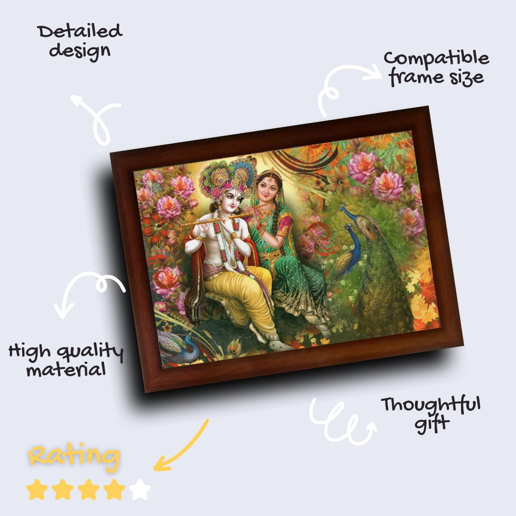 Craft Quest Radha Krishna Sparkle Coated Home Decorative Gift Item Framed Painting (10 X 14 Inches, Brown) RK1013-105