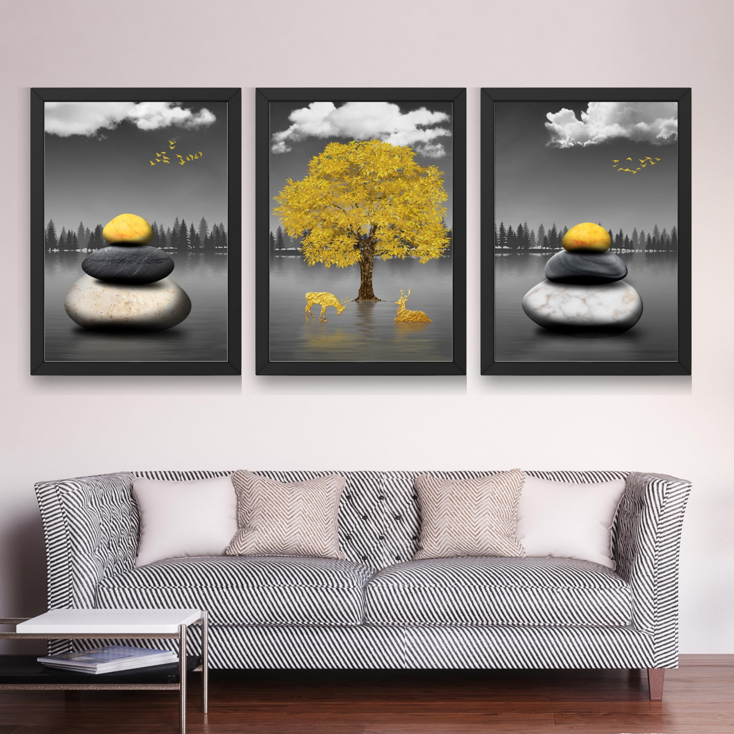 CRAFT QUEST Modern Art Geometric Landscapes Wall Art | Set of 3 Frames for Home Decoration | Ideal for Living Room, Bedroom & Offices