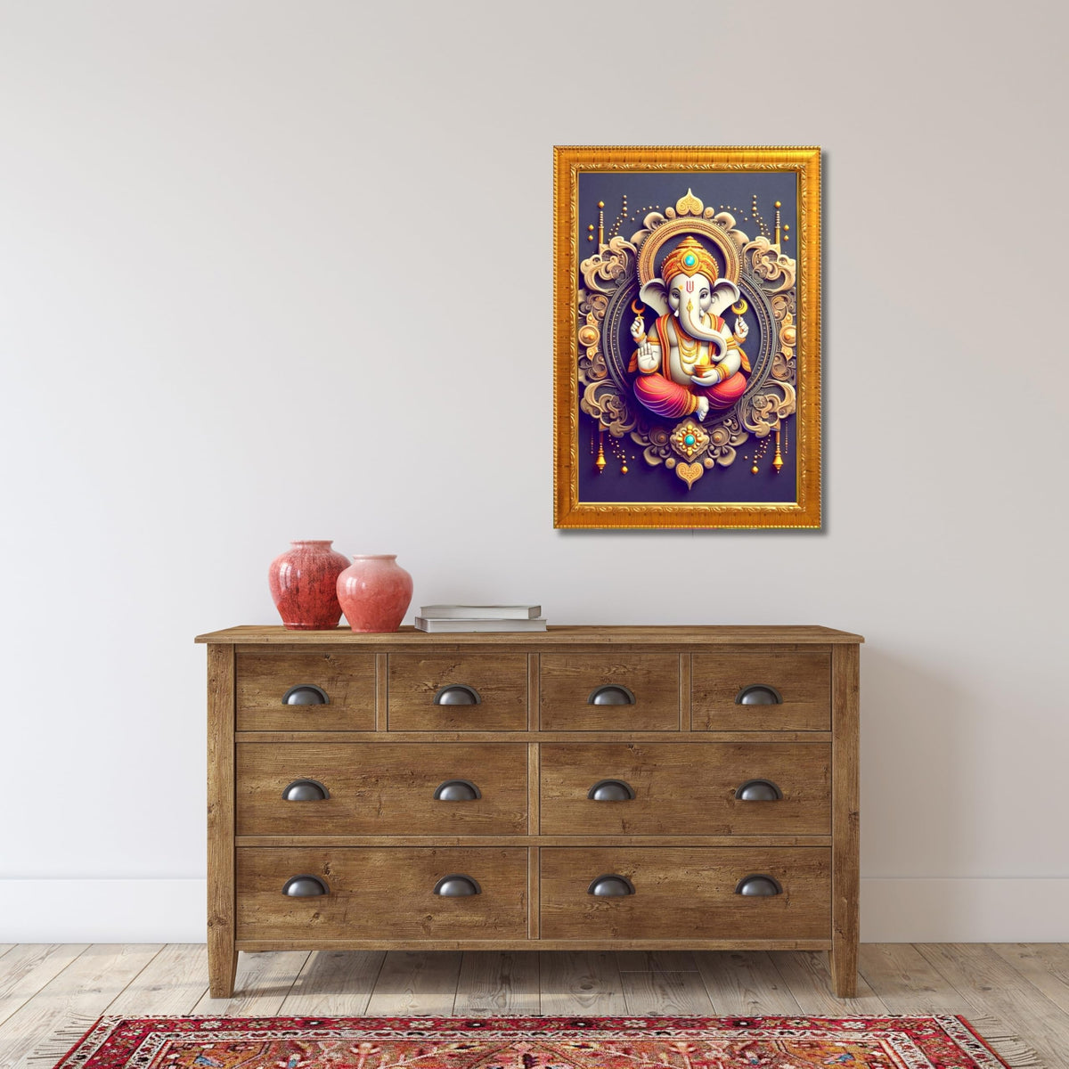 CRAFT QUEST Ganesh Ganpati Ganesha Art Framed Painting Ready to Hang and Wall Home Decor