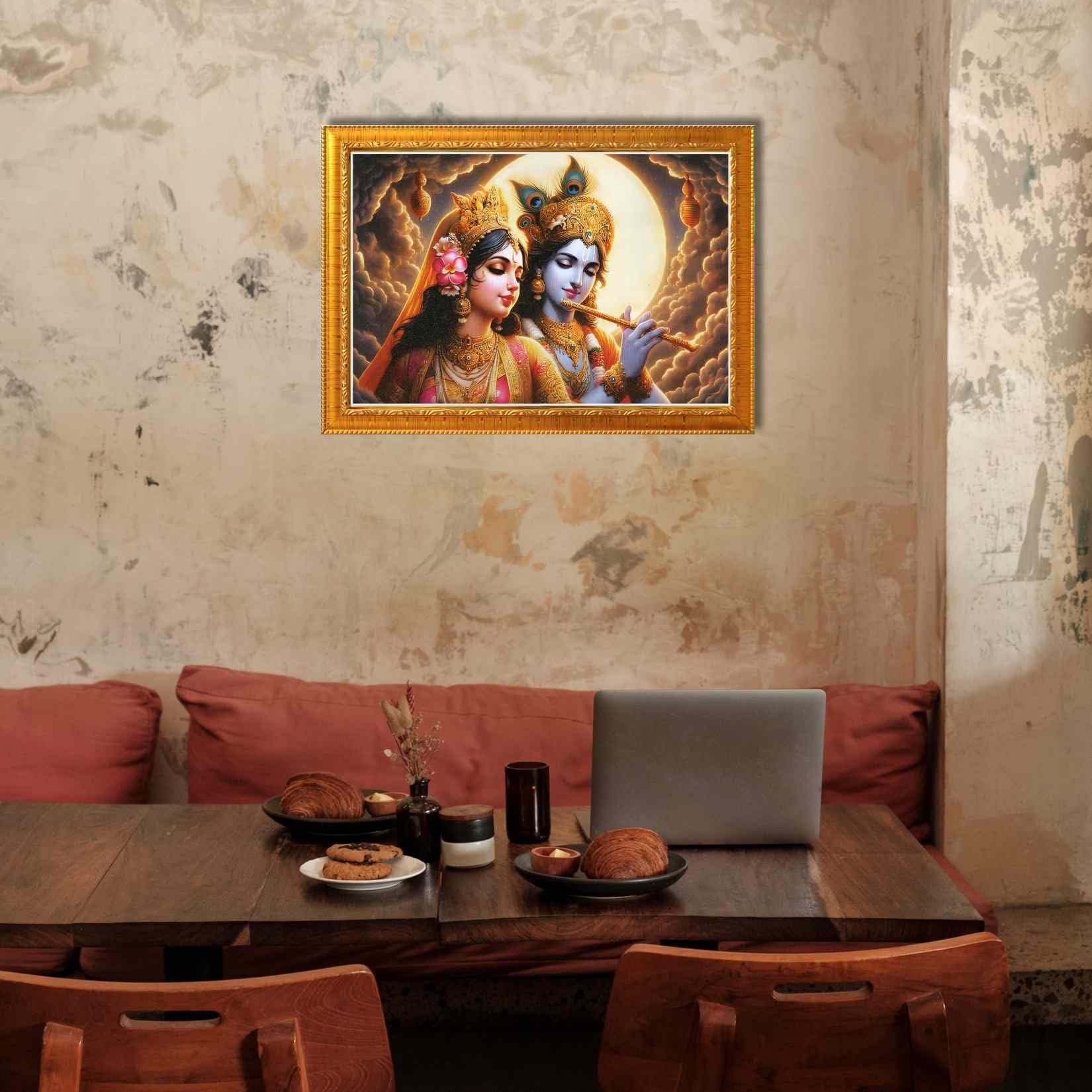 CRAFT QUEST Radha Krishna Art Photo Framed Painting for Home and Bedroom Wall Decoration of Size 14X10 Inches with Frame And Acrylic Glass RK203