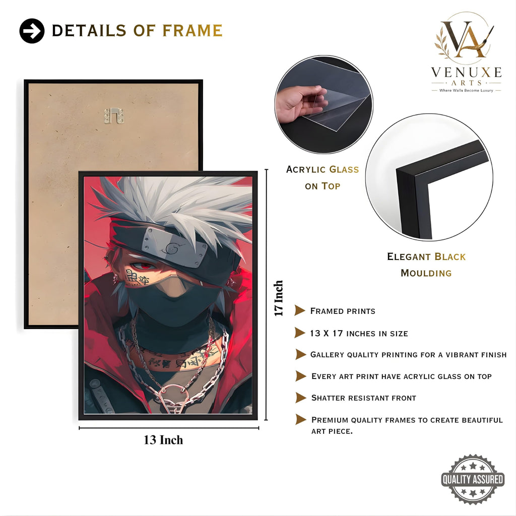 VENUXE ARTS Set Of 3 Anime Characters Wall Framed |Anime Characters Framed Poster for Living Room Bedroom Gaming Room Studio Wall Decor