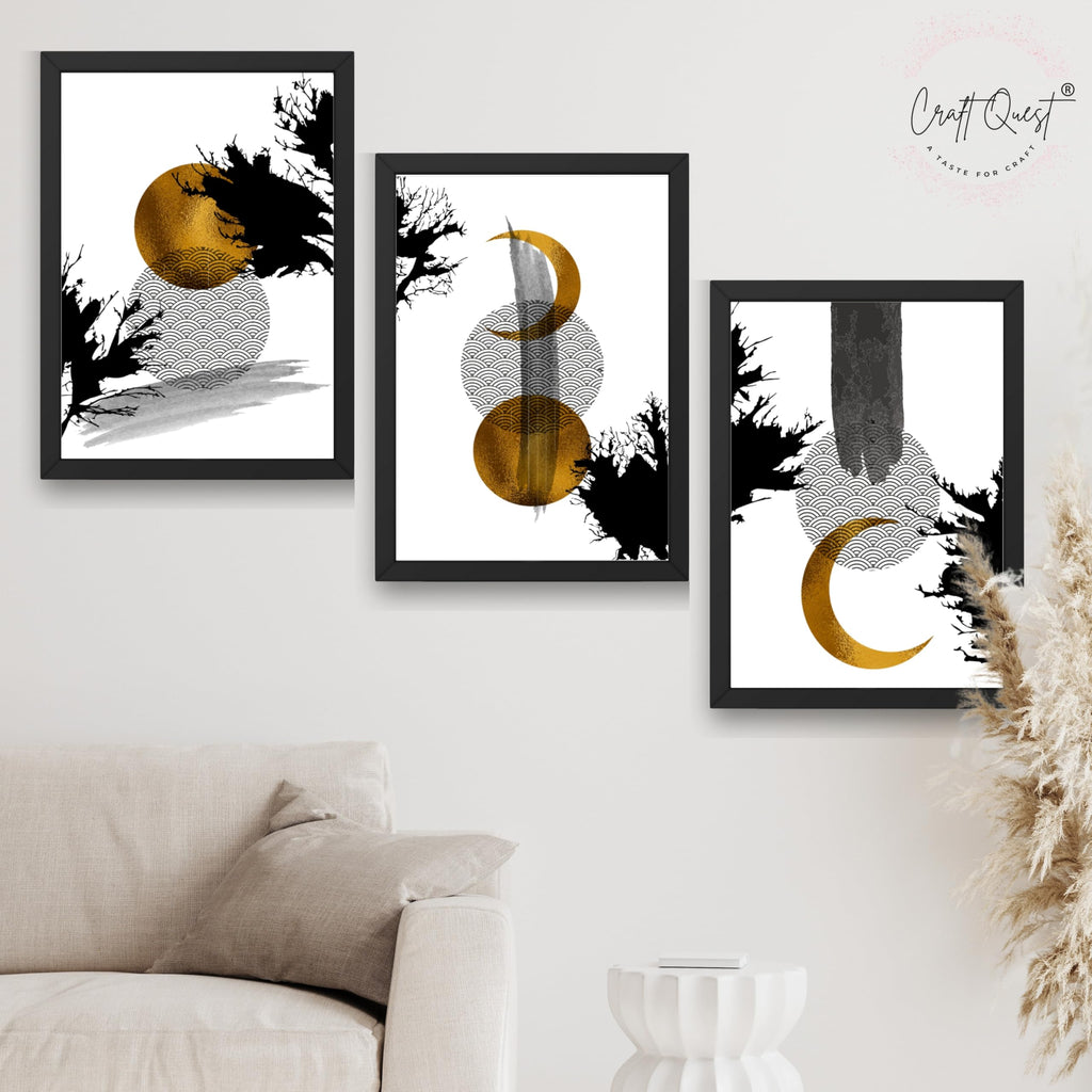CRAFT QUEST Wall Art Decor Paintings | Set of 3 Abstract Wall Art Frames for Home Decoration | Ideal for Living Room, Bedrooms & Office