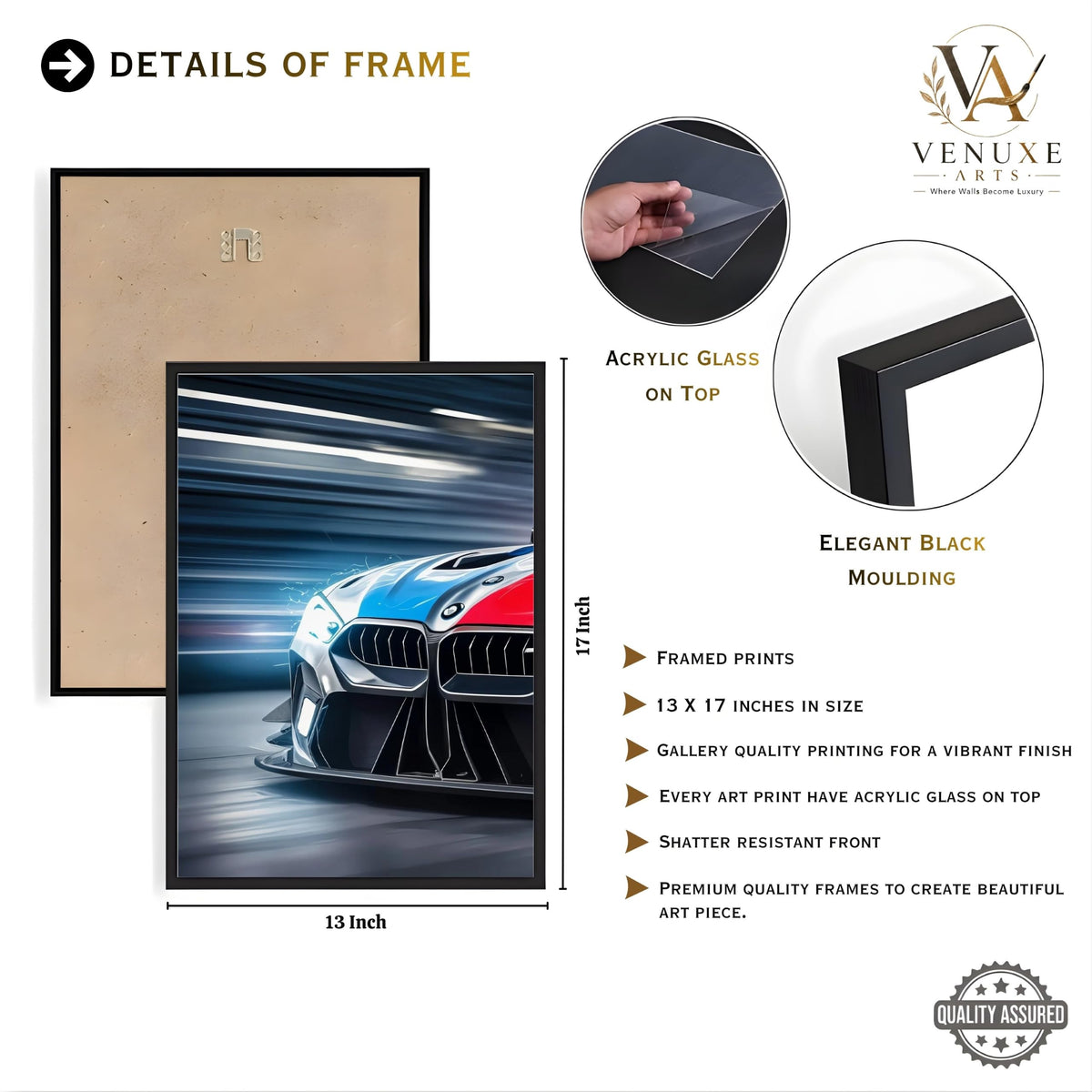 VENUXE ARTS Set Of 3 Big Sports Cars Framed Posters Gift Items for Boys Room Wall Decoration Bedroom Living Room Office Studio Décor | Car Poster Frame for Wall Décor
