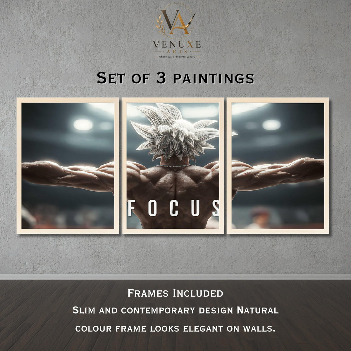 VENUXE ARTS Set Of 3 Anime Characters Wall Framed |Anime Characters Framed Poster for Living Room Bedroom Gaming Room Studio Wall Decor