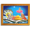 CRAFT QUEST Lord Vishnu and Goddess Lakshmi Giving Blessing on Shesh naag, landscape Glitter Painting with Golden Synthetic Frame