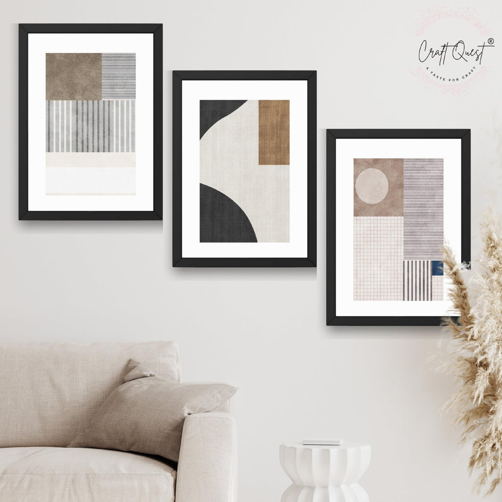 CRAFT QUEST Abstract Geometric Art Painting | Set of 3 Frames for Home Decoration | Ideal for Living Room, Bedroom & Offices
