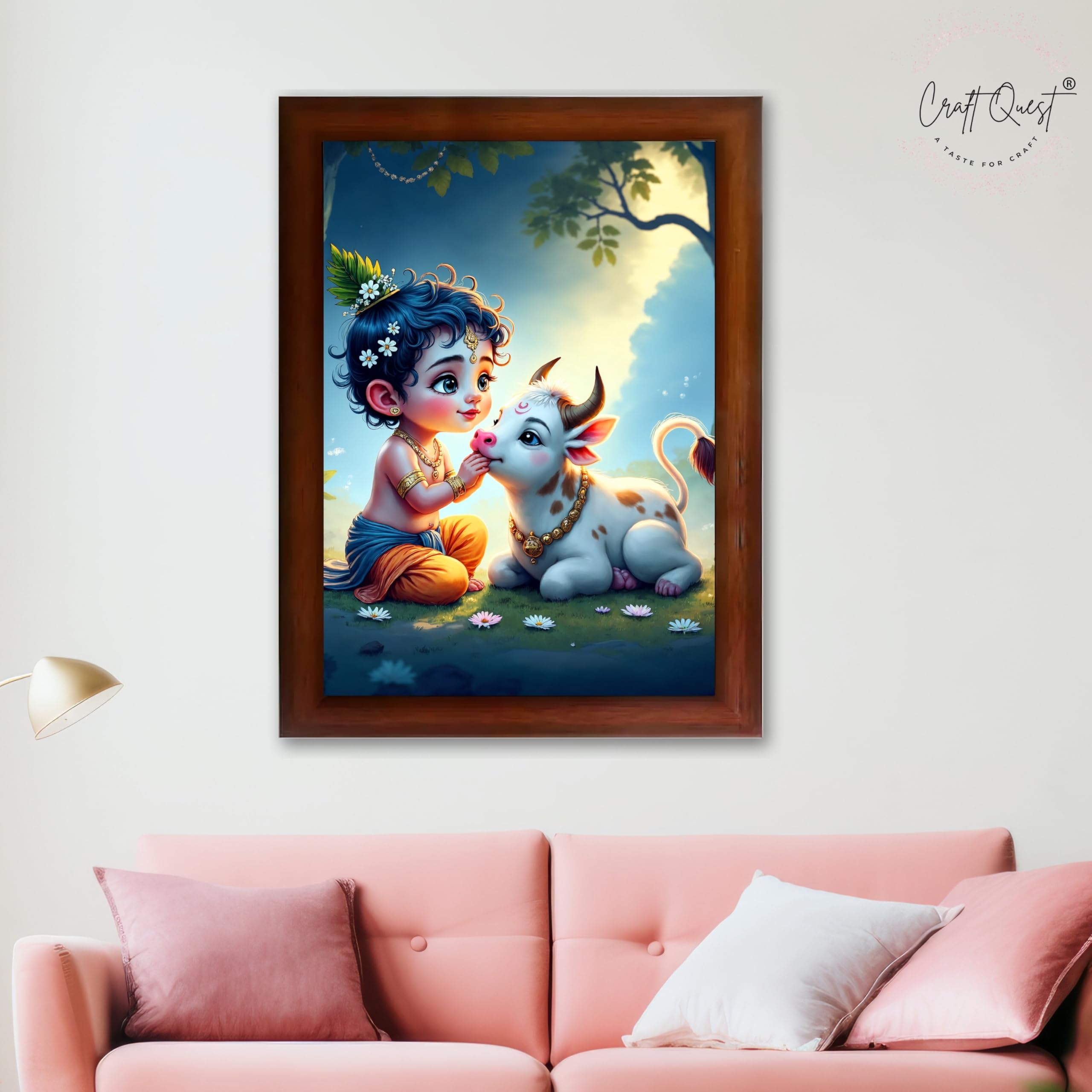 CRAFT QUEST Bal Gopal Makhan Chor Wall Photo Frame | Hindu God Kanha Devotional Home Decor | Gift Item