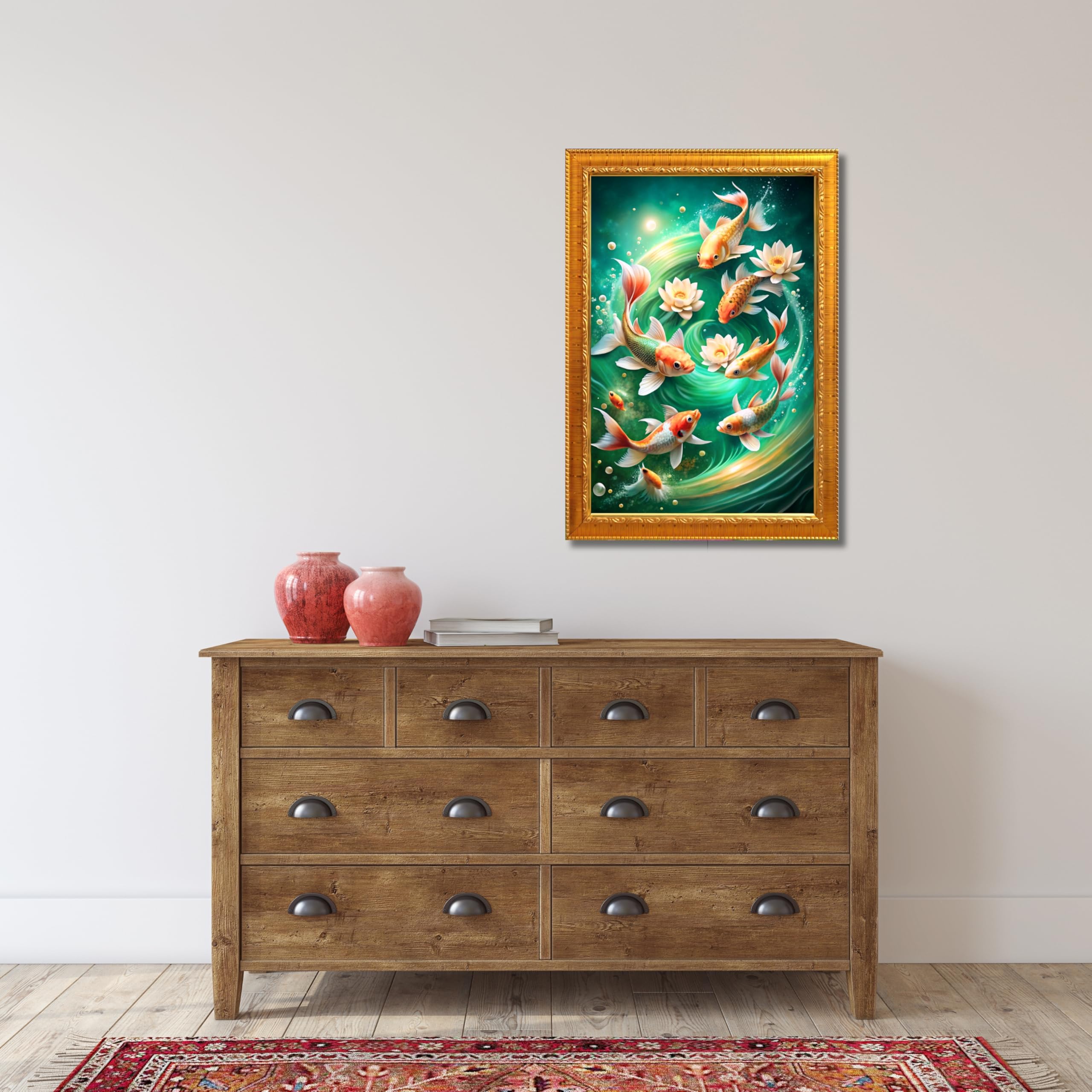 CRAFT QUEST Vastu Fishes Painting With Floating Frame Home Office Wall Decor | Paintings for Home Decoration, Living room, Bedroom and Office Décor
