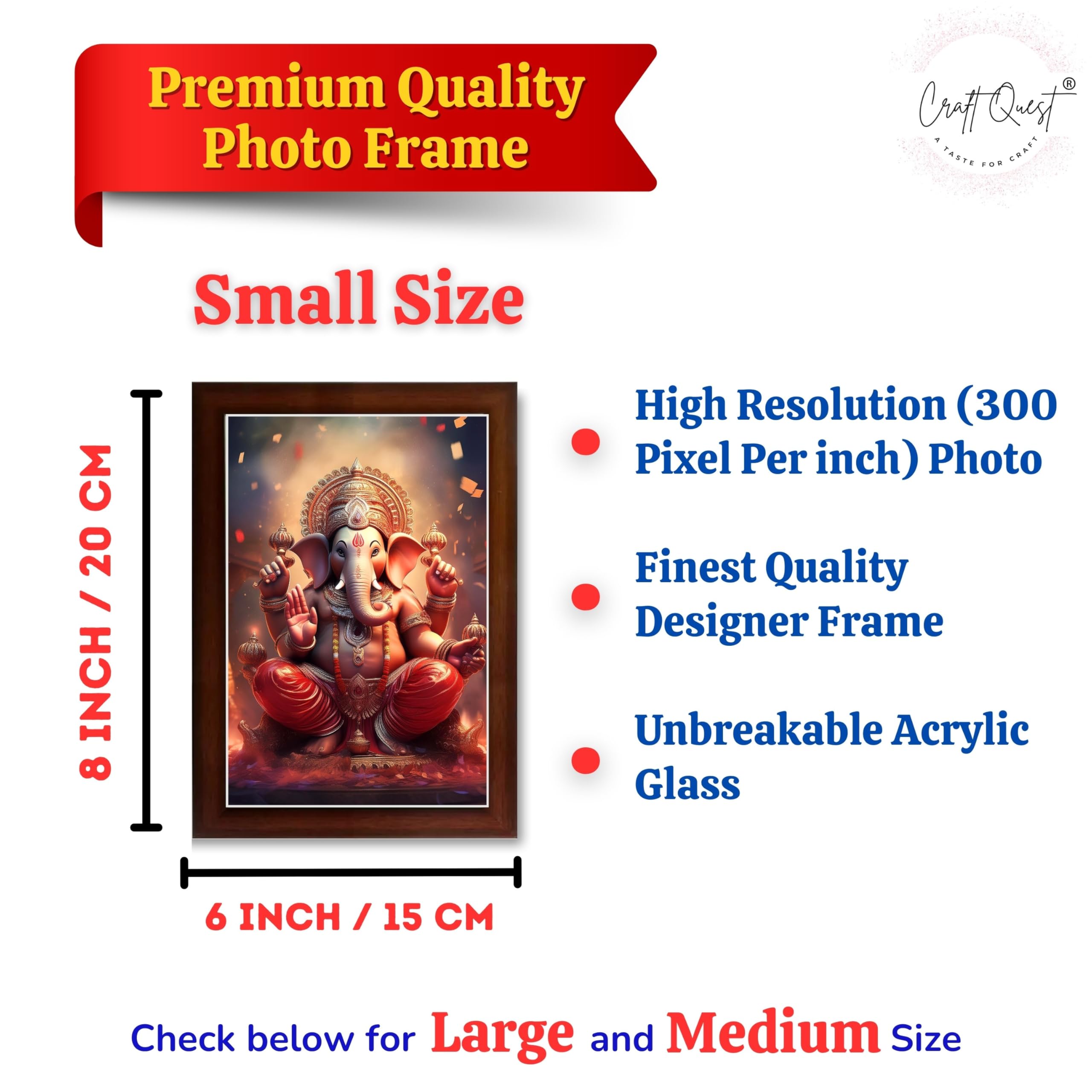 CRAFT QUEST Lord Ganesha Ji Laminated God Photo Frame Wall Decor Mandir Pooja Poster Religious Painting Divine Hindu Temple Decoration Spiritual Blessings Home Office Gift