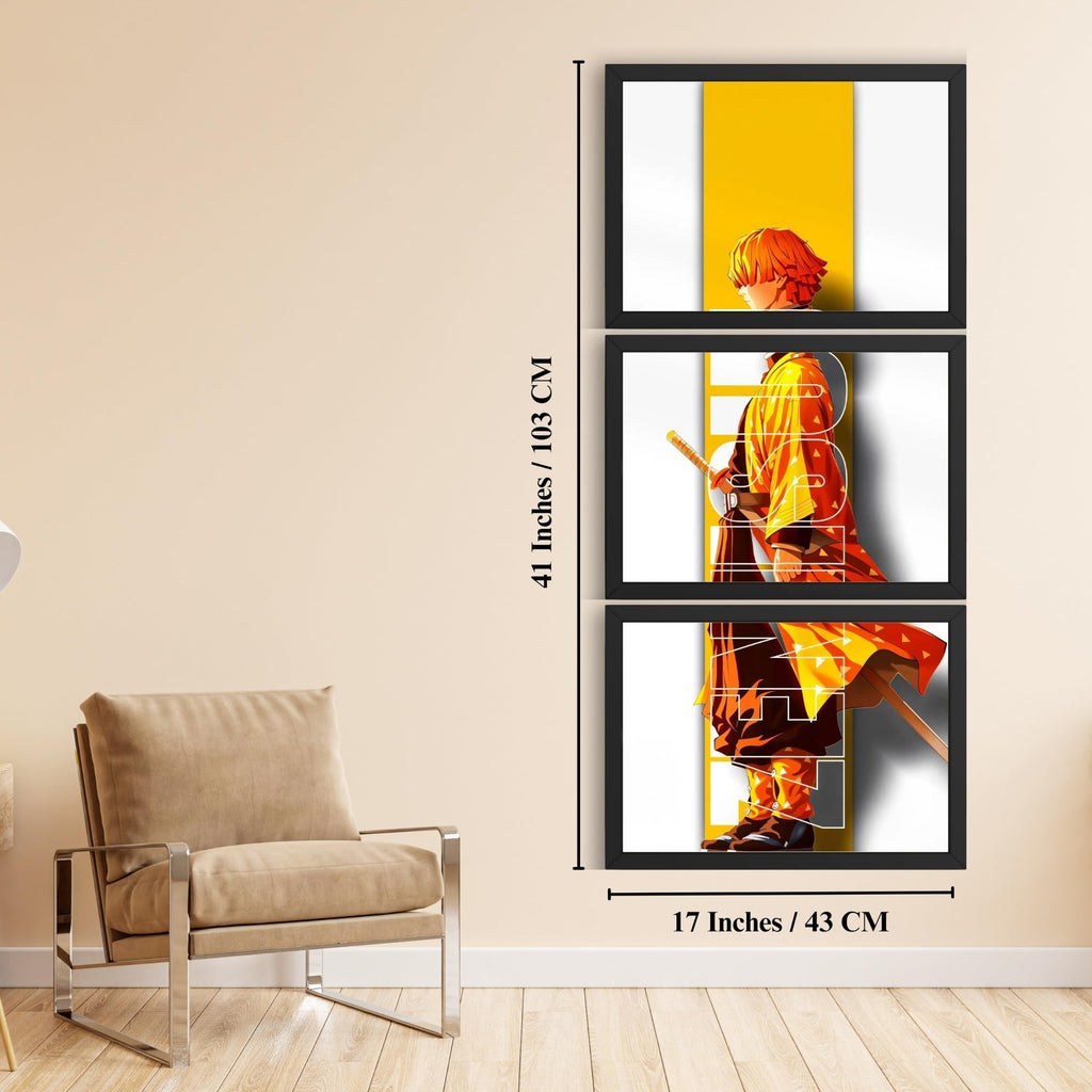 VENUXE ARTS Set Of 3 Anime Characters Wall Framed |Anime Characters Framed Poster for Living Room Bedroom Gaming Room Studio Wall Decor