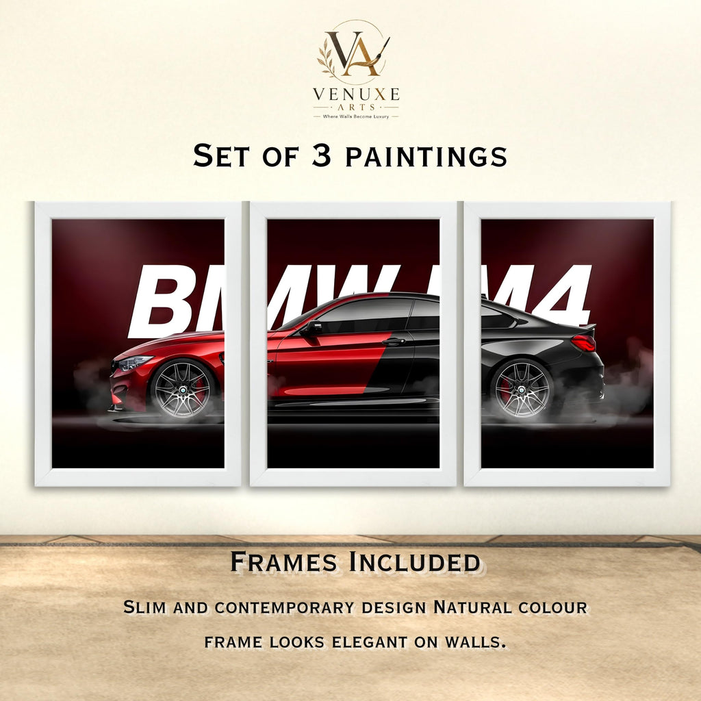 VENUXE ARTS Set Of 3 Big Sports Cars Framed Posters Gift Items for Boys Room Wall Decoration Bedroom Living Room Office Studio Décor | Car Poster Frame for Wall Décor