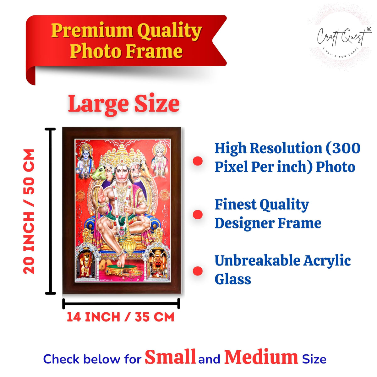 CRAFT QUEST Panchmukhi Hanuman JI | Bajrangbali Religious Photo frame Home Decorative Item Synthetic Wood