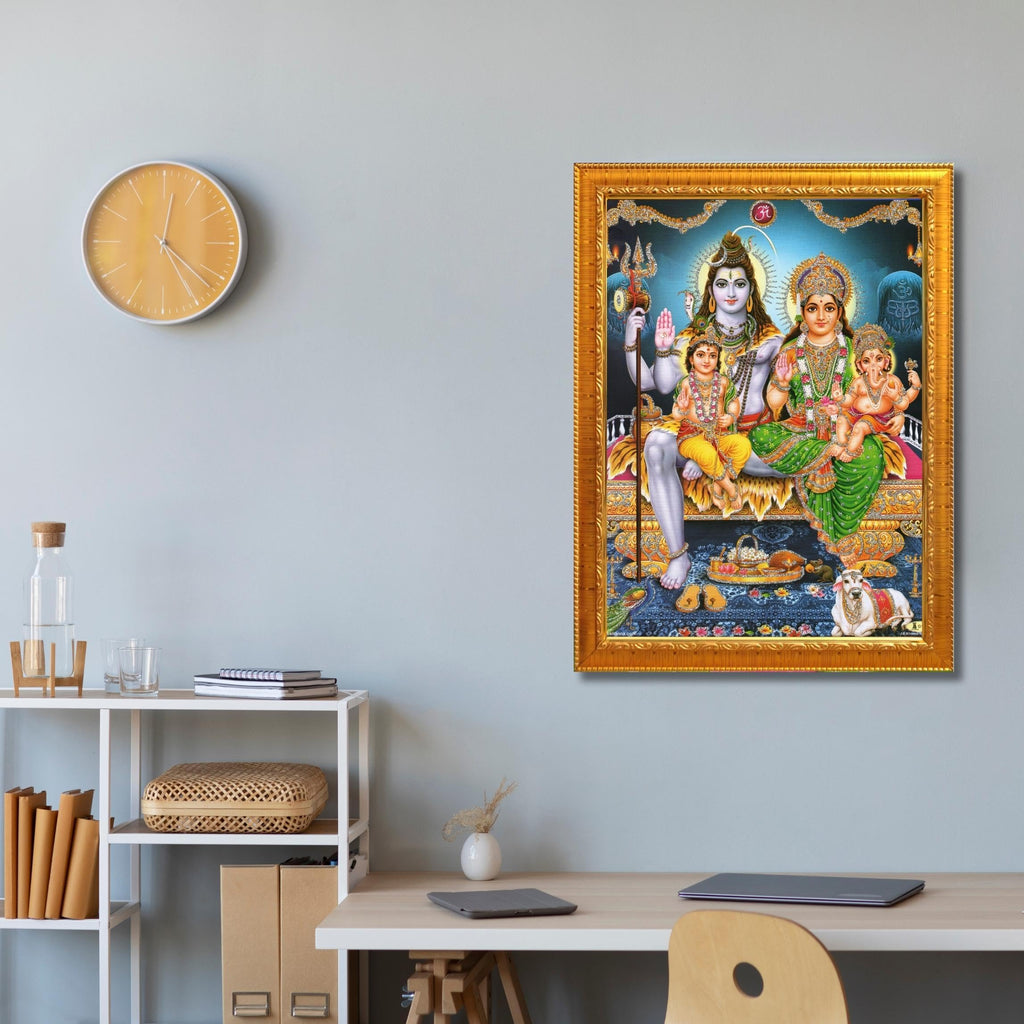 CRAFT QUEST Shiv Parivar Religious Wood Wall Mount Rectangular Photo Frame With Acrylic Glass
