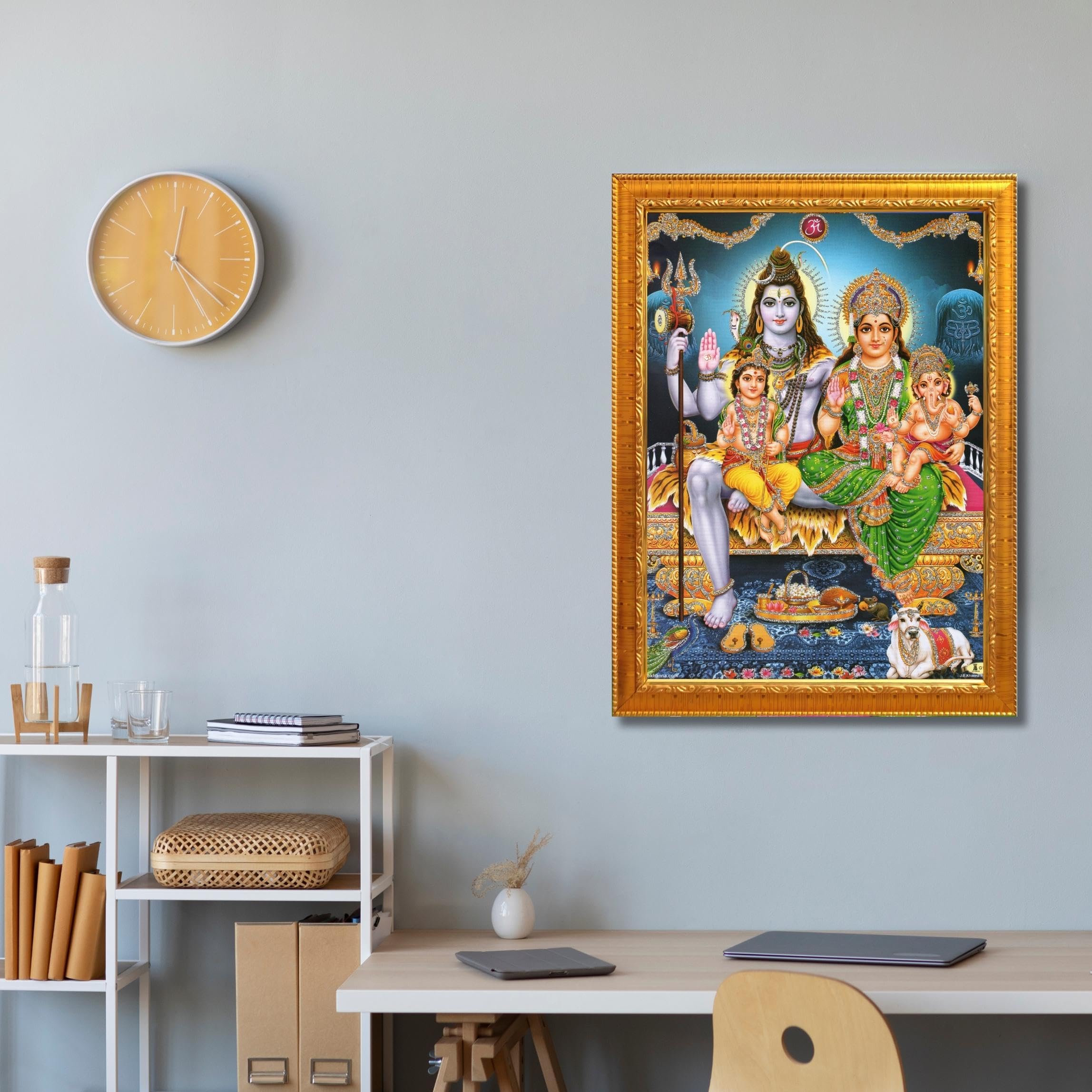 CRAFT QUEST Shiv Parivar Religious Wood Wall Mount Rectangular Photo Frame With Acrylic Glass