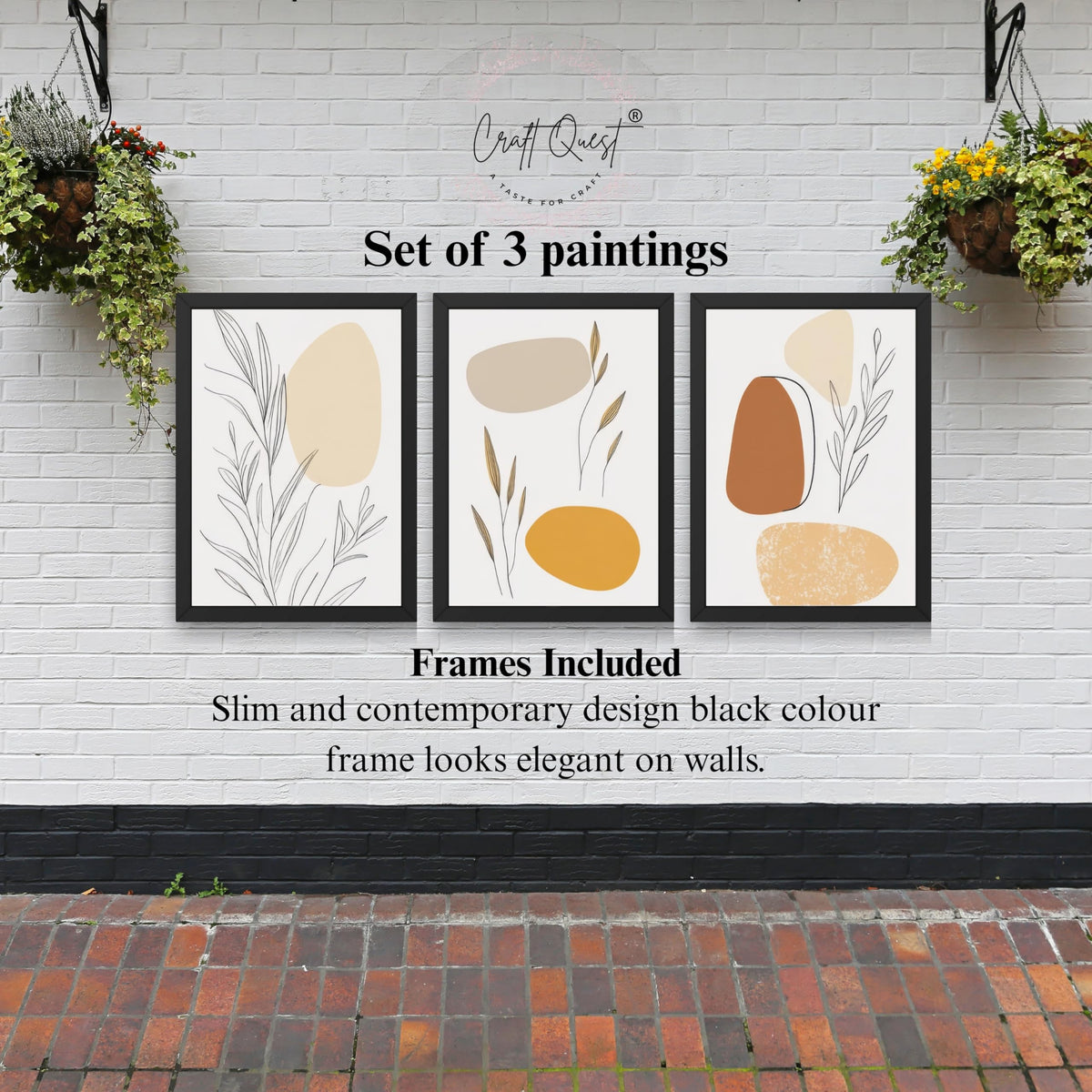 CRAFT QUEST Organic Abstract Wall Art Modern Art | Set of 3 Frames for Home Decoration | Ideal for Living Room, Bedroom & Offices